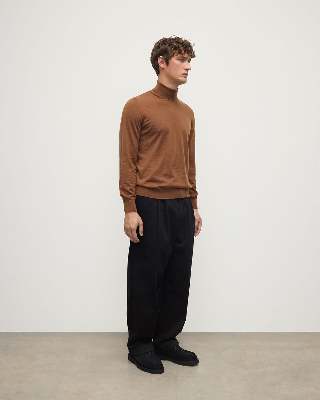 Johnstons of Elgin - Superfine Cashmere Dark Camel Roll Neck Jumper