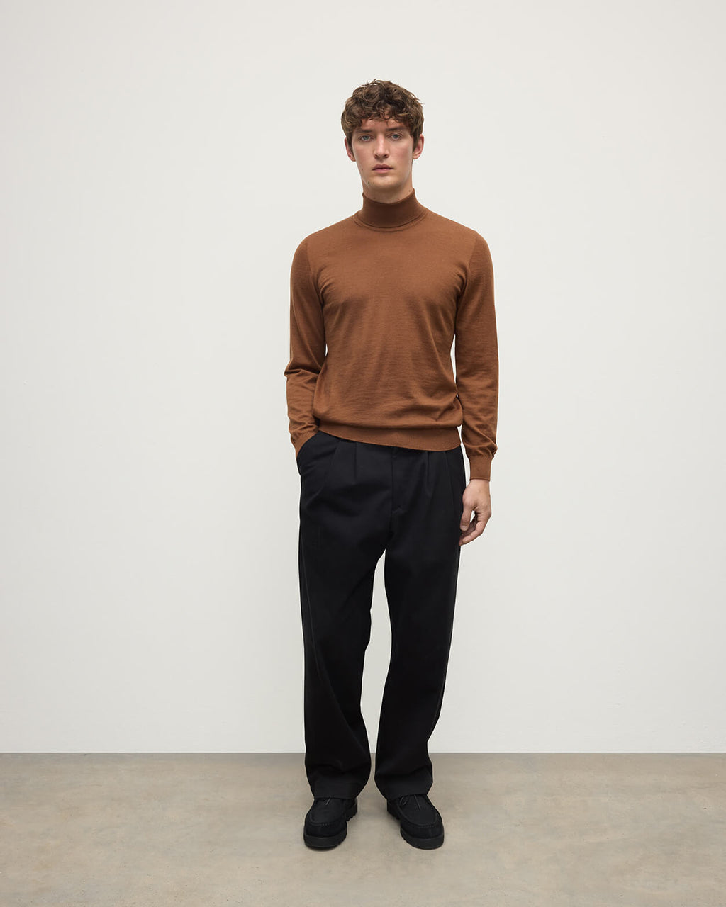 Johnstons of Elgin - Superfine Cashmere Dark Camel Roll Neck Jumper