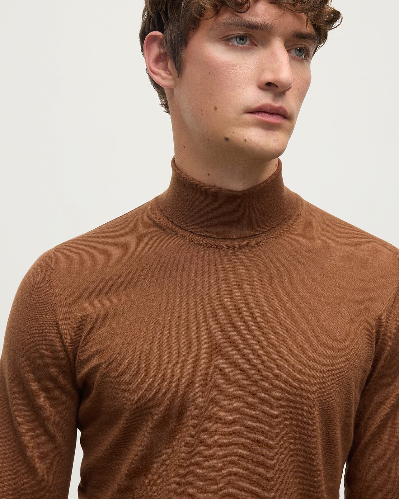 Johnstons of Elgin - Superfine Cashmere Dark Camel Roll Neck Jumper