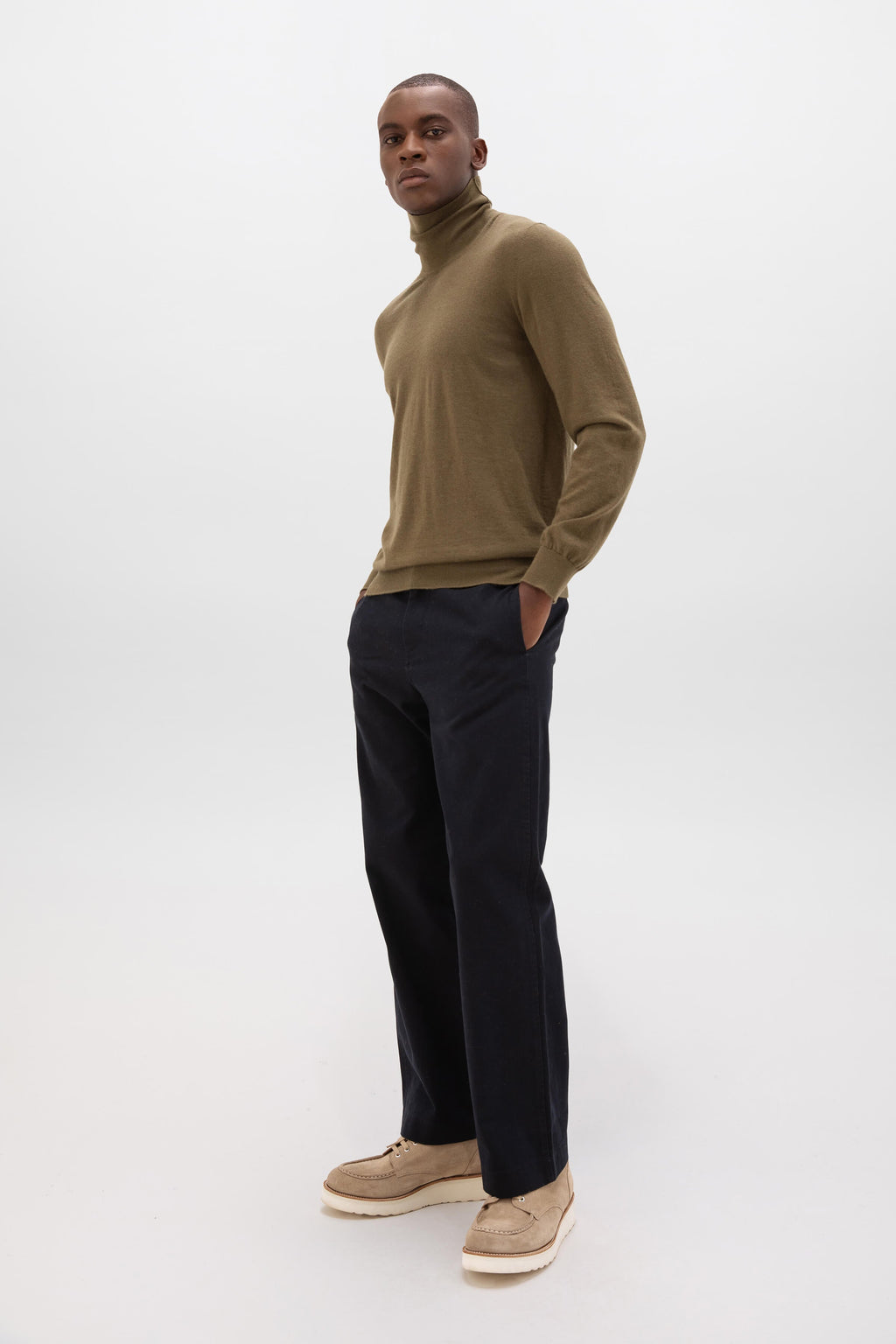 Johnstons of Elgin - Superfine Cashmere Roll Neck Olive Green Jumper