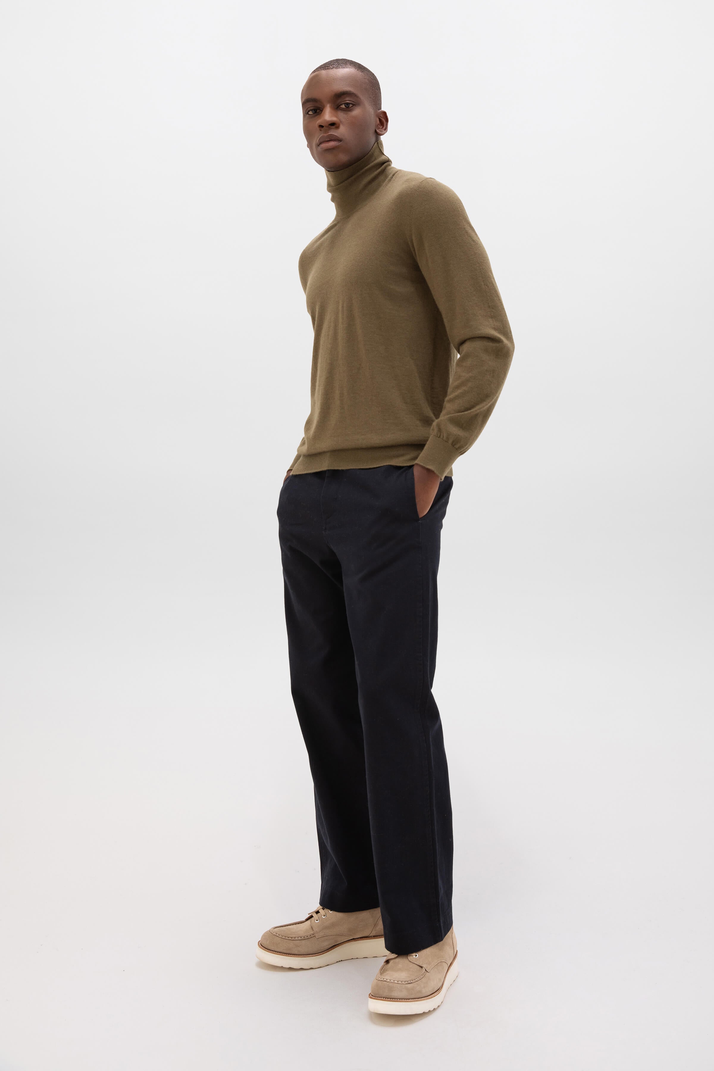 Johnstons of Elgin - Superfine Cashmere Roll Neck Olive Green Jumper