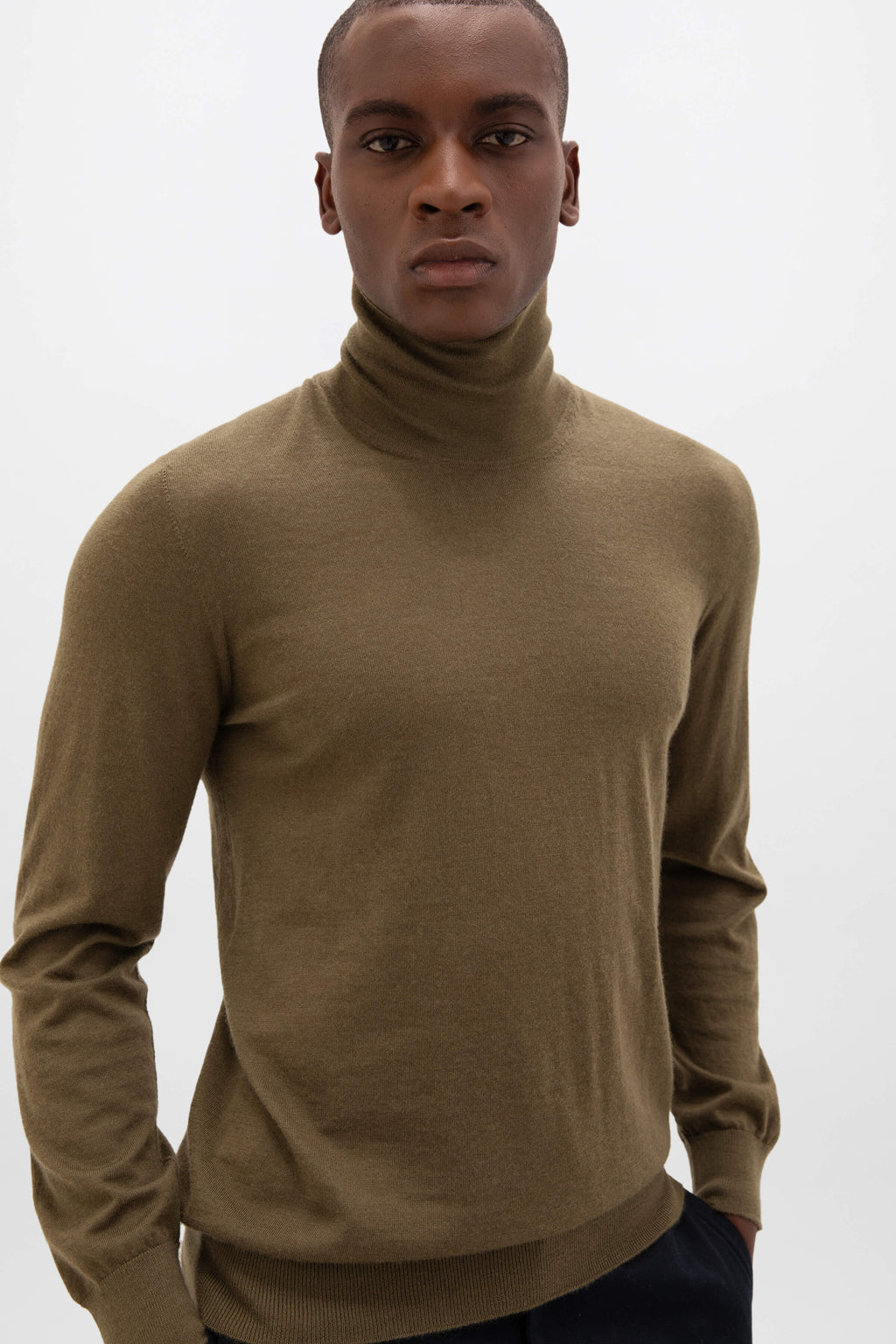 Johnstons of Elgin - Superfine Cashmere Roll Neck Olive Green Jumper