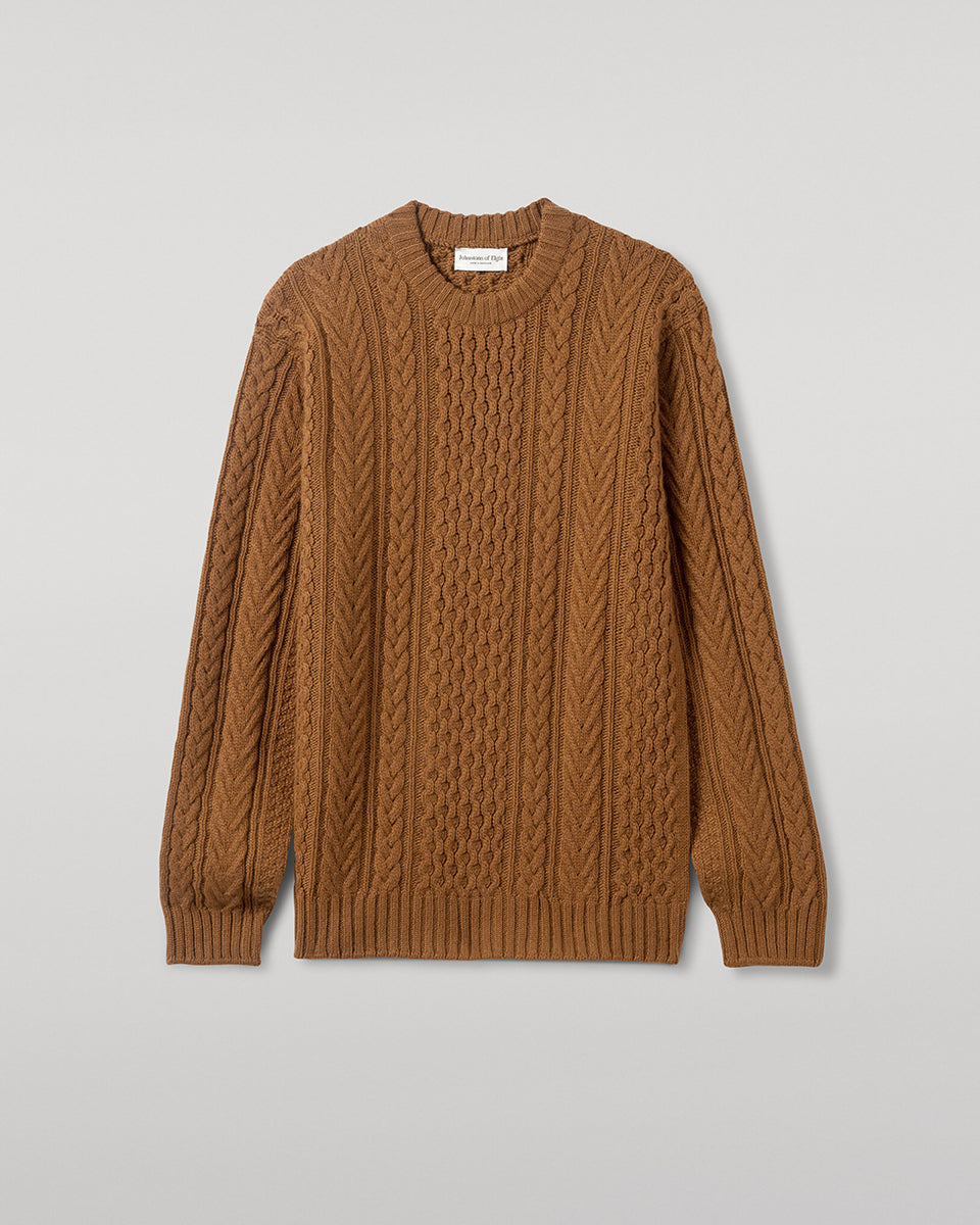 Johnstons of Elgin - Aran Cable Dark Camel Cashmere Jumper