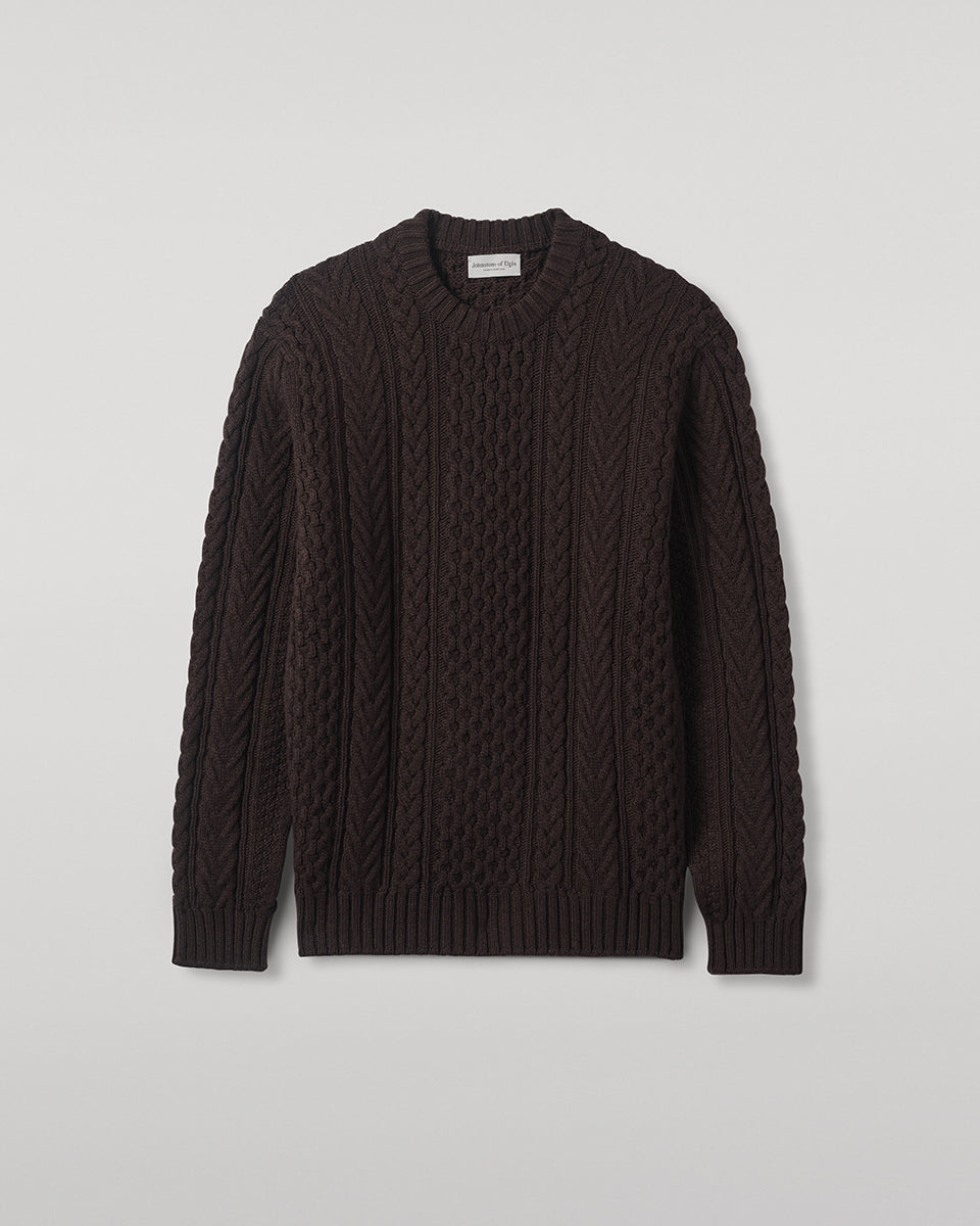 Johnstons of Elgin - Aran Cable Dark Brown Cashmere Jumper