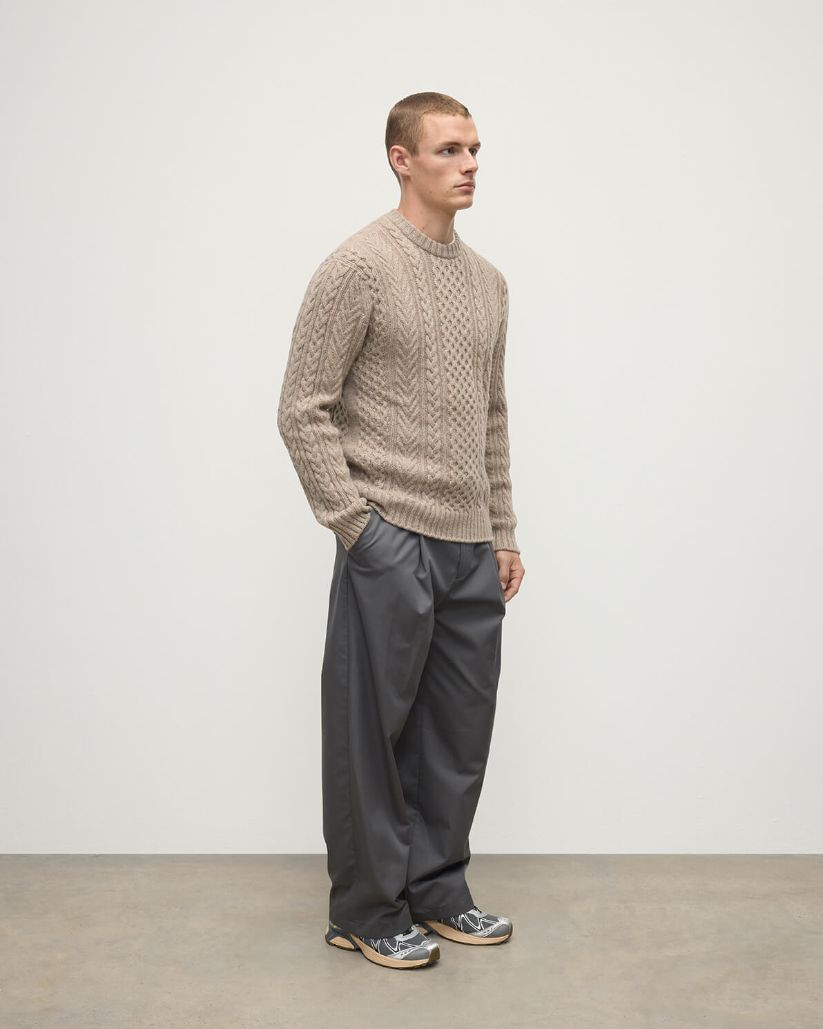 Johnstons of Elgin - Aran Cable Light Brown Cashmere Jumper