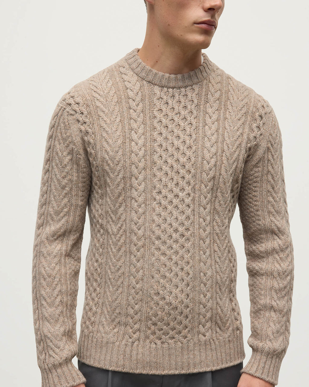 Johnstons of Elgin - Aran Cable Light Brown Cashmere Jumper