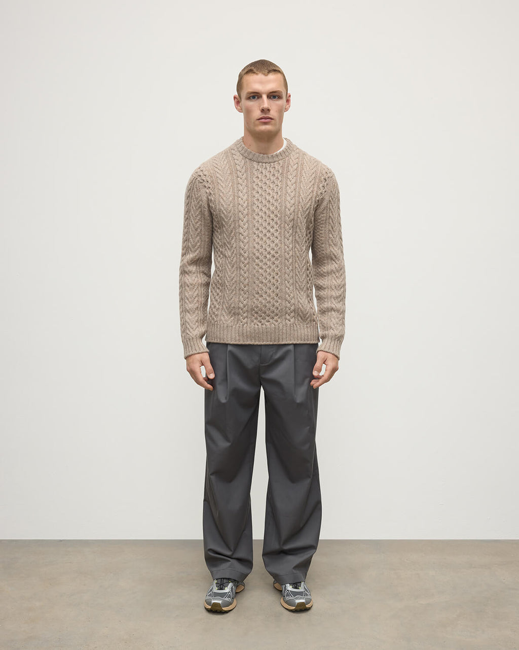 Johnstons of Elgin - Aran Cable Light Brown Cashmere Jumper