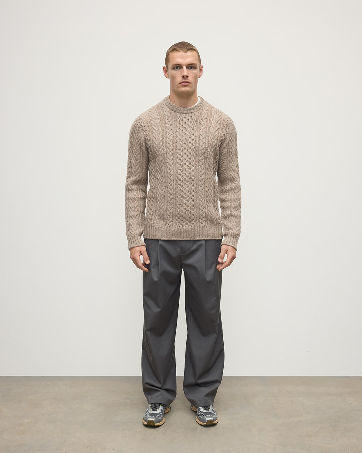 Johnstons of Elgin - Aran Cable Light Brown Cashmere Jumper