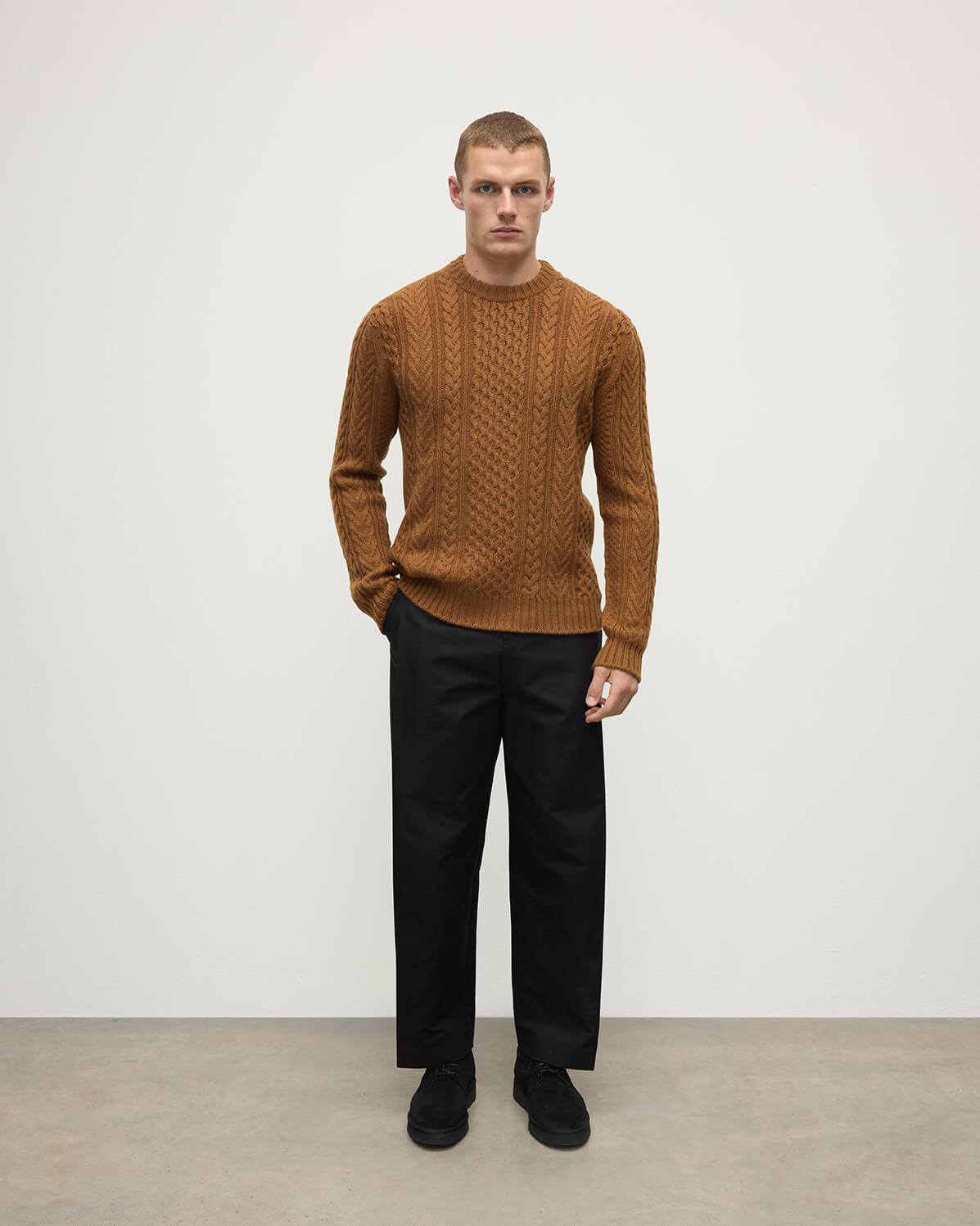 Johnstons of Elgin - Aran Cable Dark Camel Cashmere Jumper