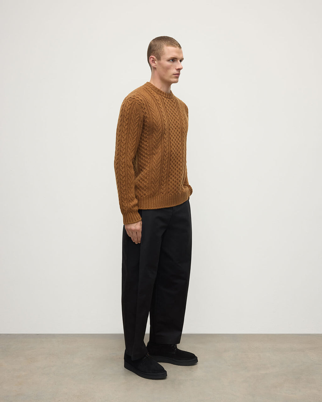Johnstons of Elgin - Aran Cable Dark Camel Cashmere Jumper