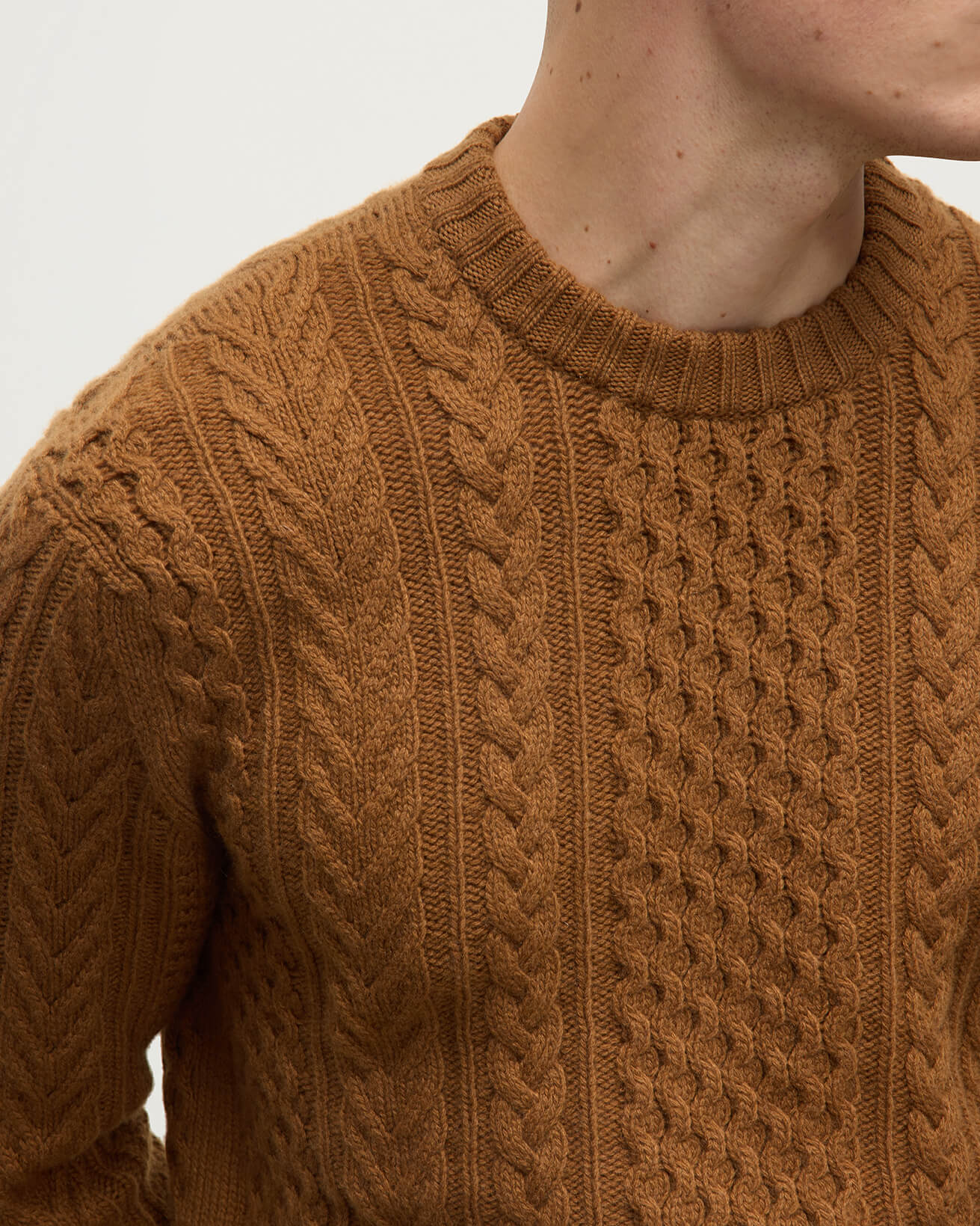 Johnstons of Elgin - Aran Cable Dark Camel Cashmere Jumper