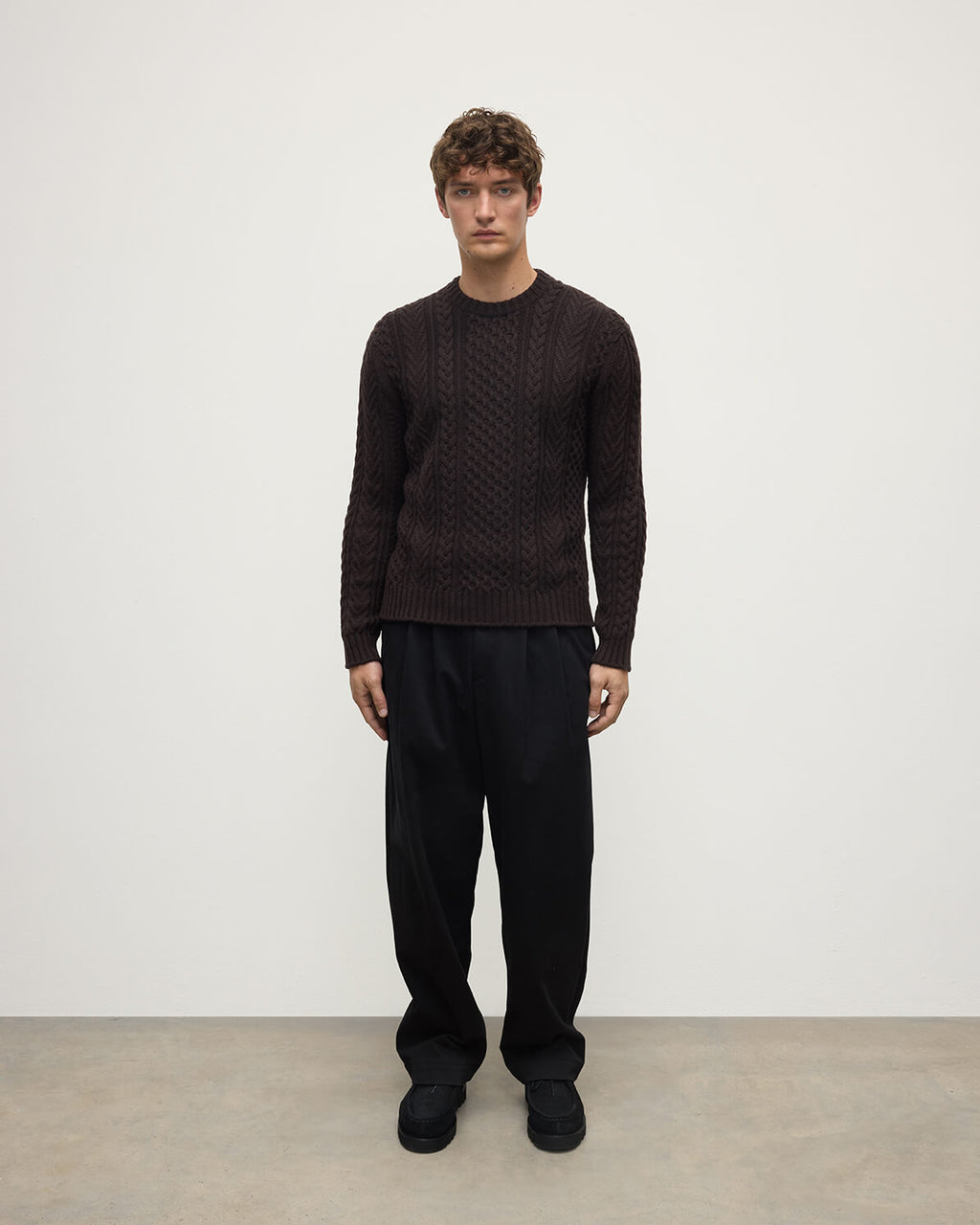 Johnstons of Elgin - Aran Cable Dark Brown Cashmere Jumper