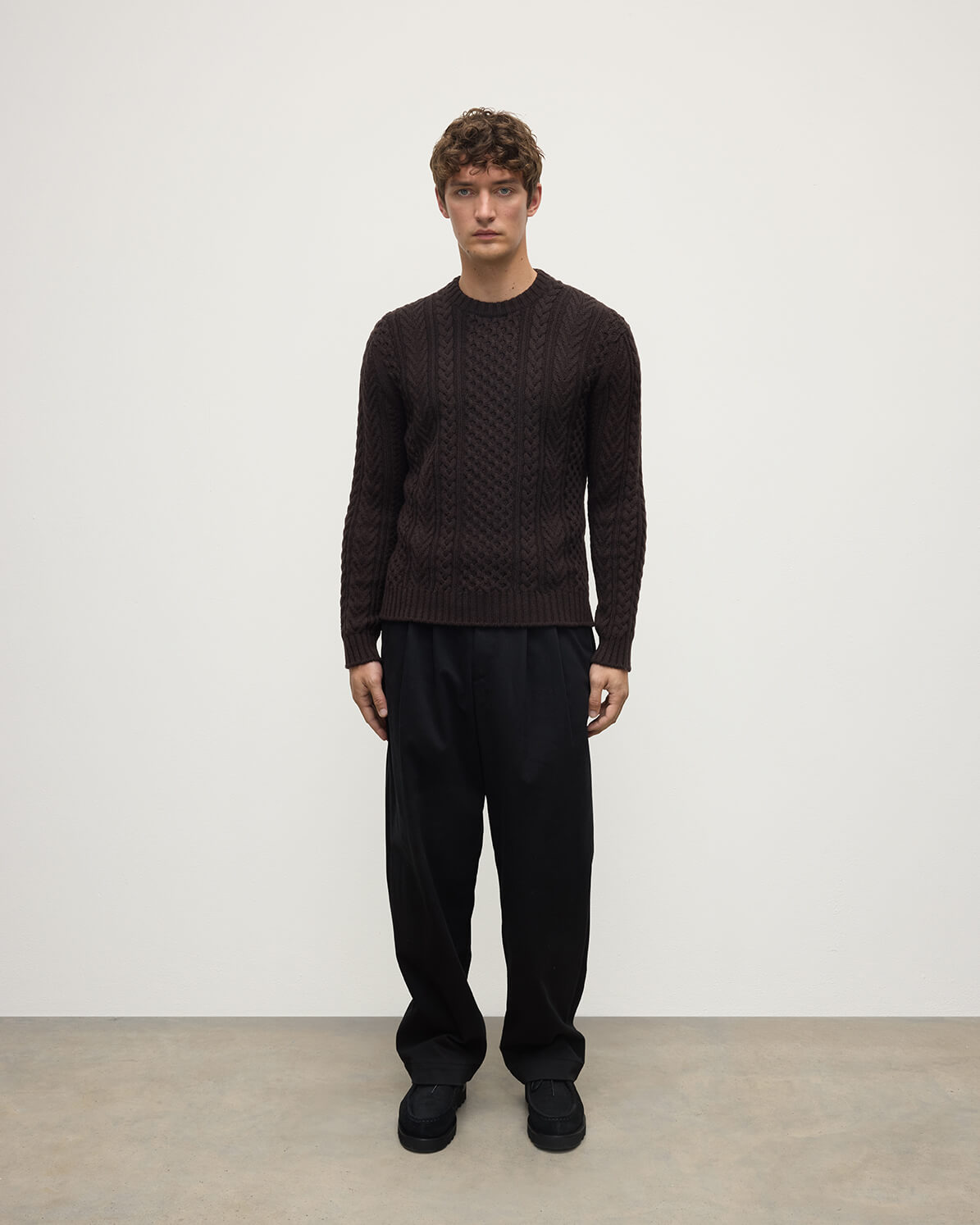 Johnstons of Elgin - Aran Cable Dark Brown Cashmere Jumper