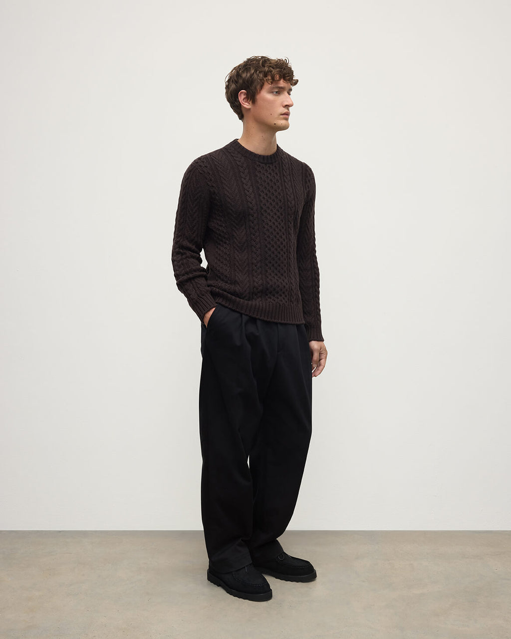 Johnstons of Elgin - Aran Cable Dark Brown Cashmere Jumper