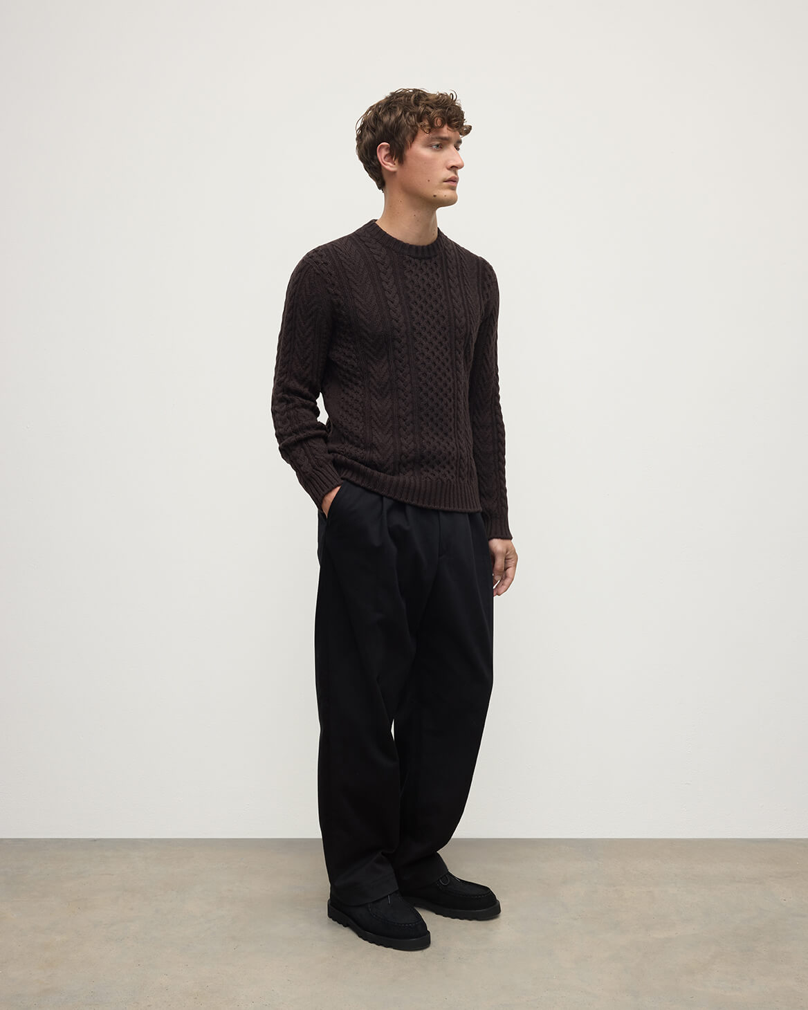 Johnstons of Elgin - Aran Cable Dark Brown Cashmere Jumper