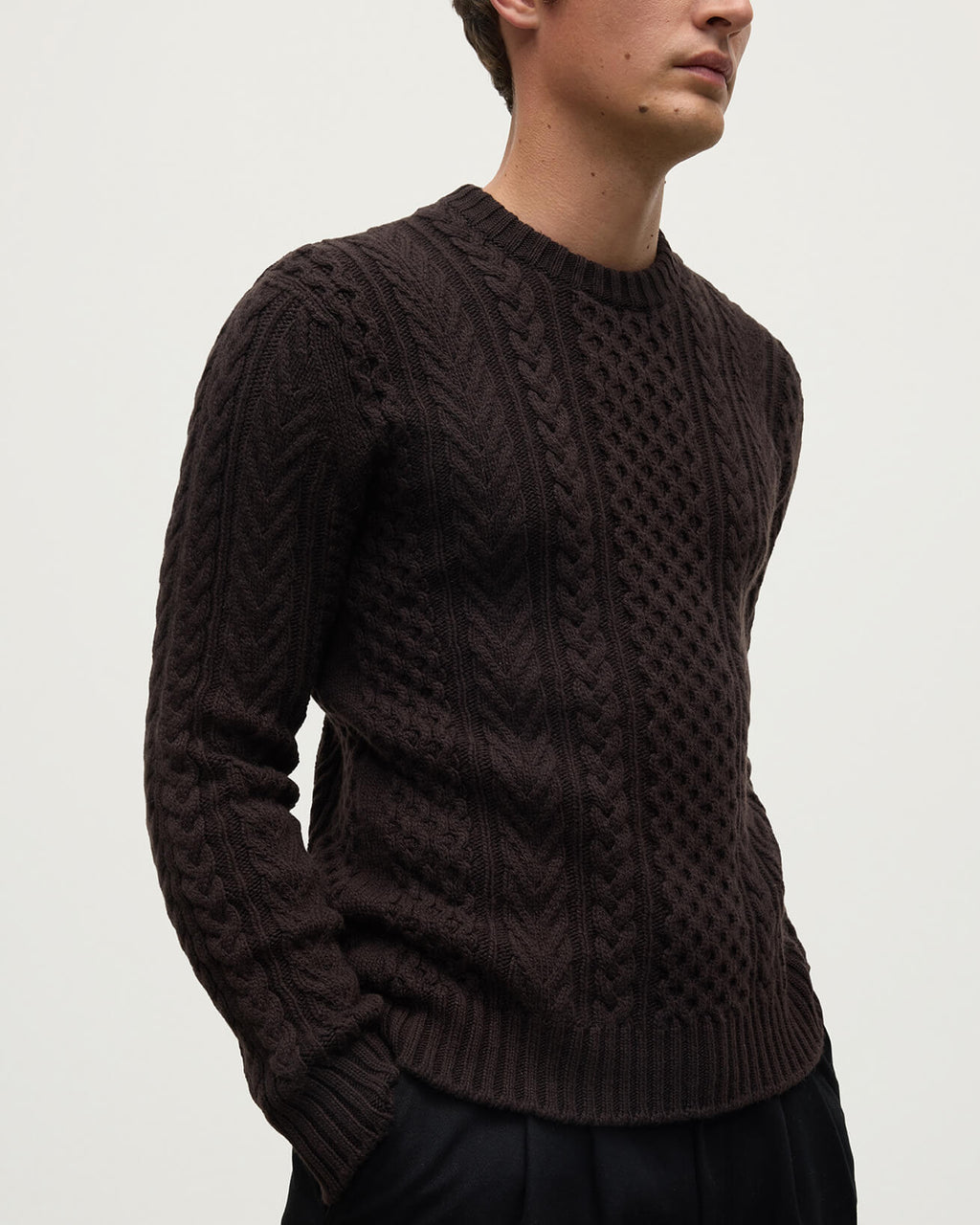 Johnstons of Elgin - Aran Cable Dark Brown Cashmere Jumper