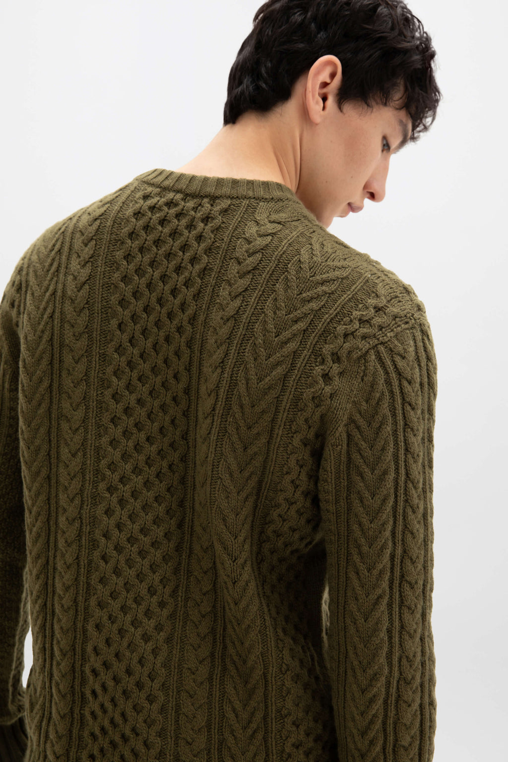 Johnstons of Elgin - Aran Cable Olive Green Cashmere Jumper
