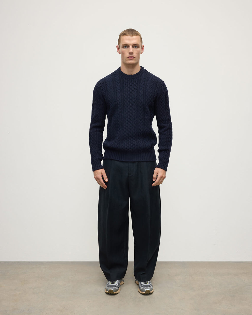 Johnstons of Elgin - Aran Cable Dark Navy Cashmere Jumper