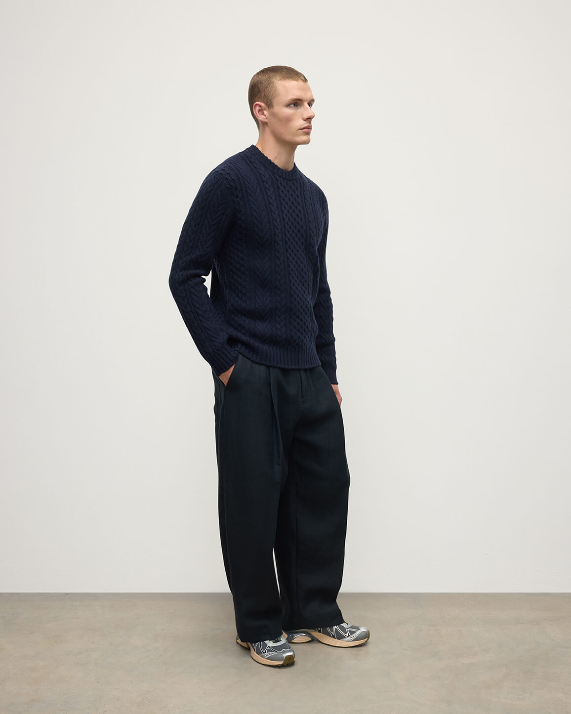 Johnstons of Elgin - Aran Cable Dark Navy Cashmere Jumper