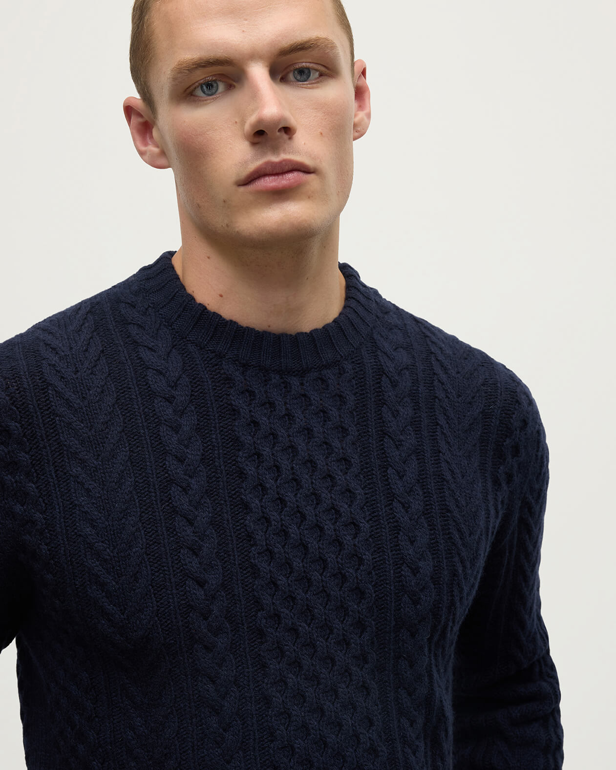 Johnstons of Elgin - Aran Cable Dark Navy Cashmere Jumper