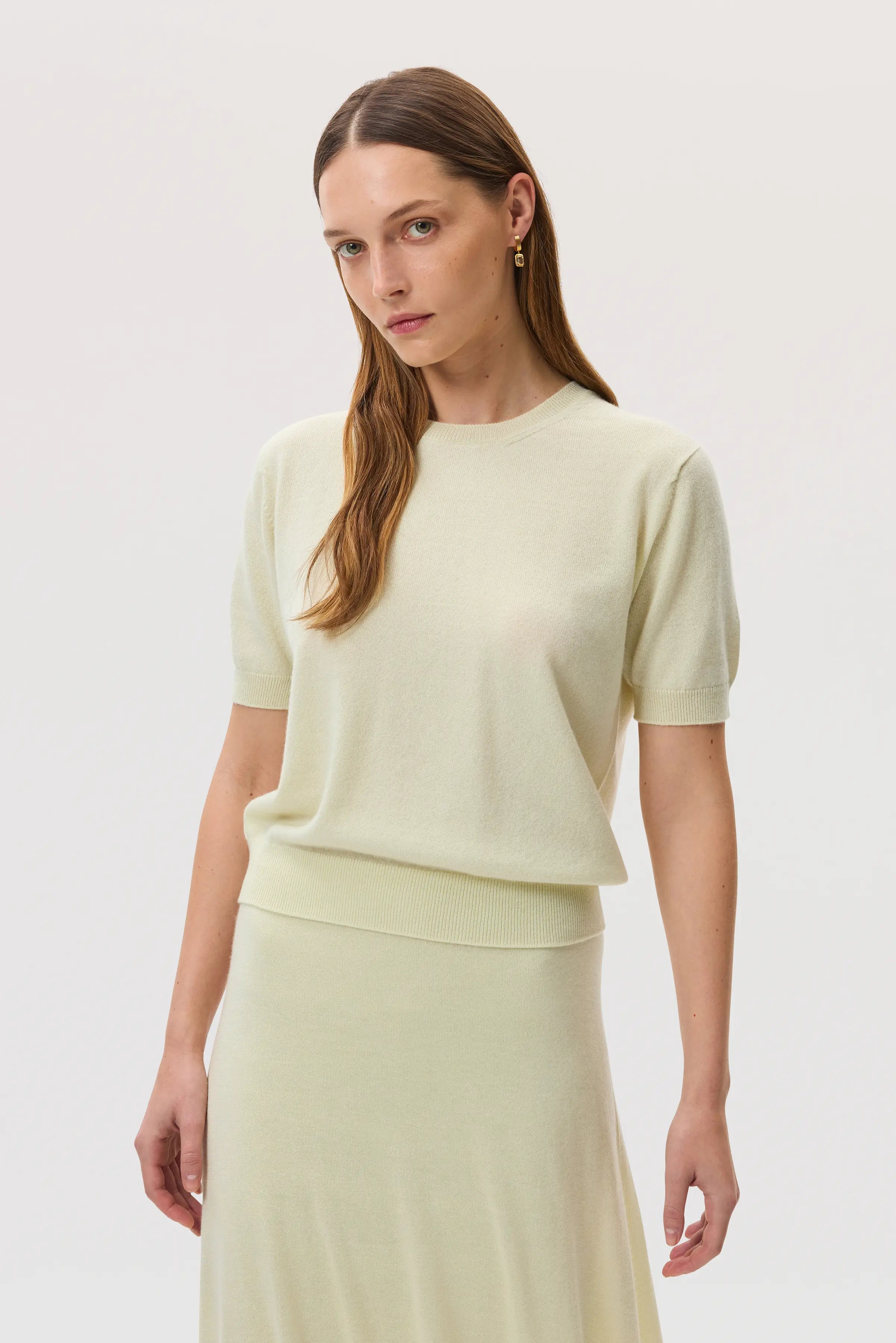 Johnstons of Elgin - Classic Light Yellow Cashmere T - Shirt