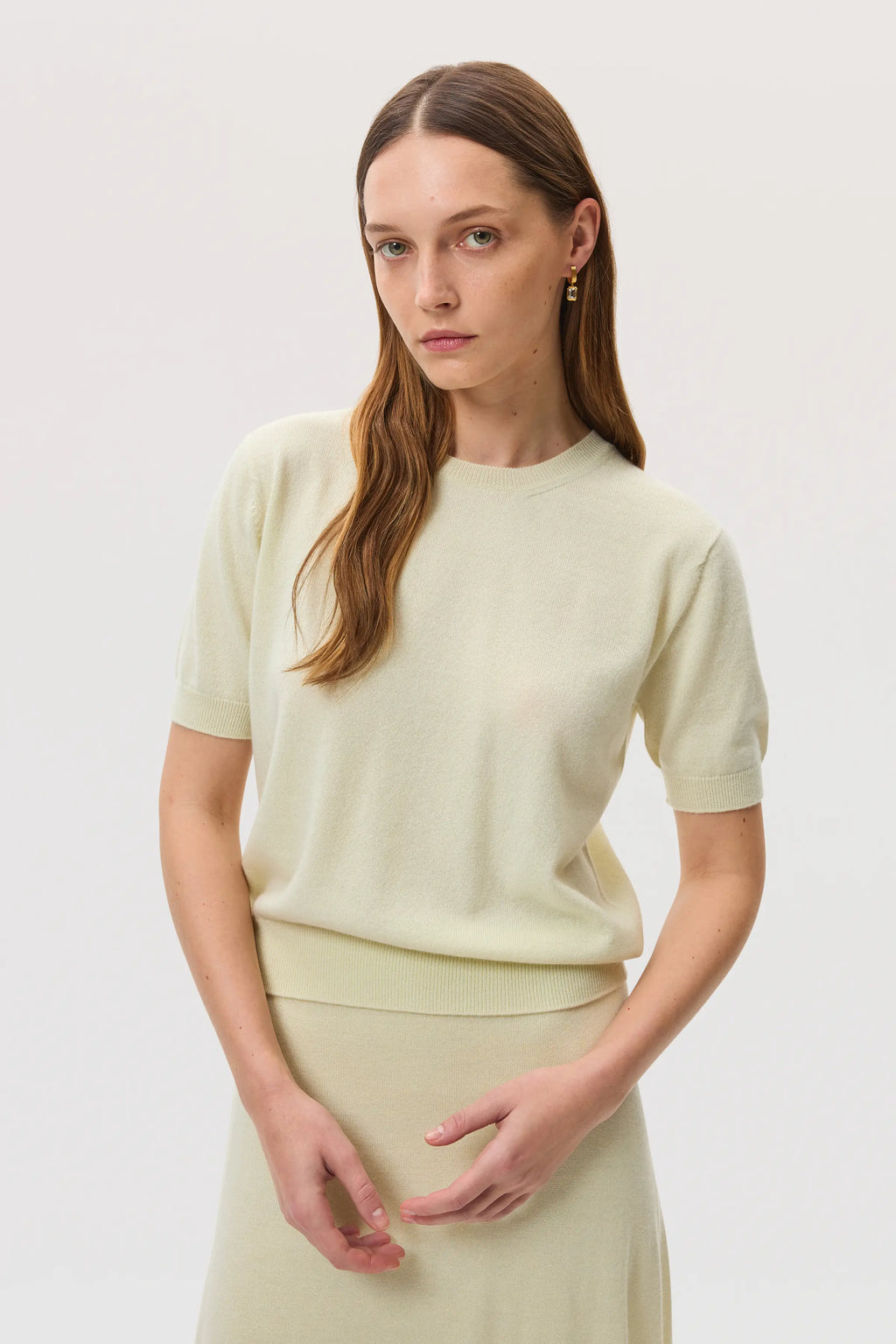 Johnstons of Elgin - Classic Light Yellow Cashmere T - Shirt