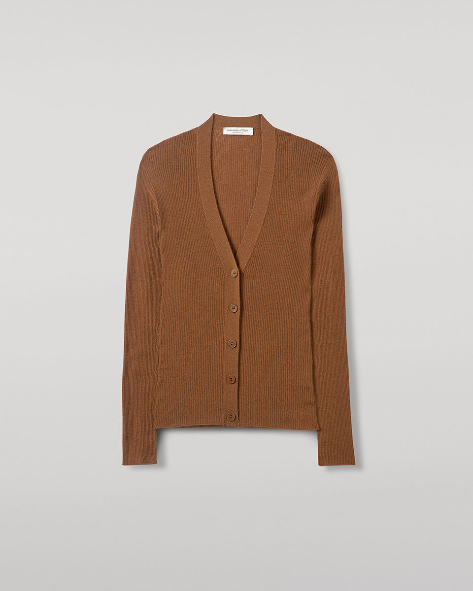 Johnstons of Elgin - Superfine Cashmere Dark Camel Cardigan