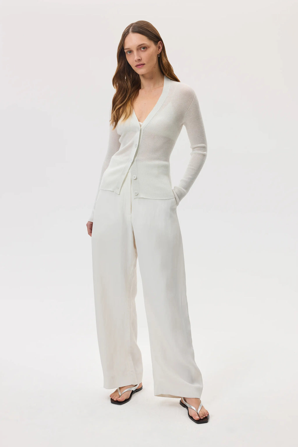 Johnstons of Elgin - Superfine Cashmere White Ribbed Cardigan