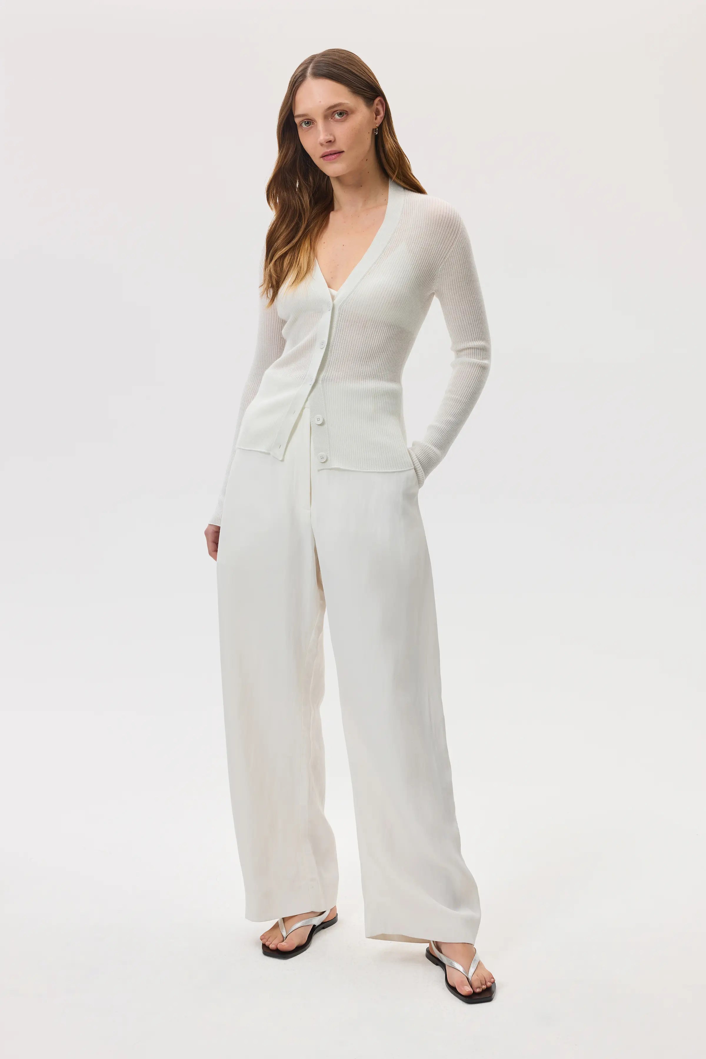 Johnstons of Elgin - Superfine Cashmere White Ribbed Cardigan