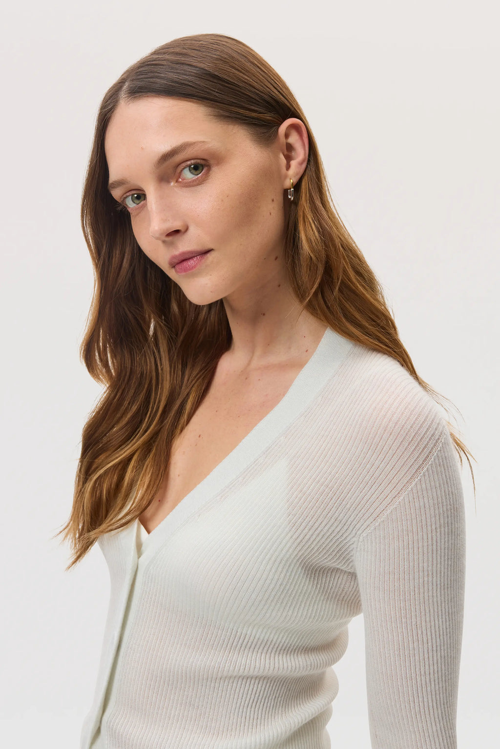 Johnstons of Elgin - Superfine Cashmere White Ribbed Cardigan