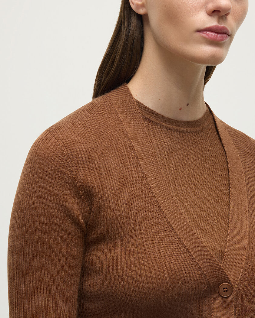 Johnstons of Elgin - Superfine Cashmere Dark Camel Cardigan