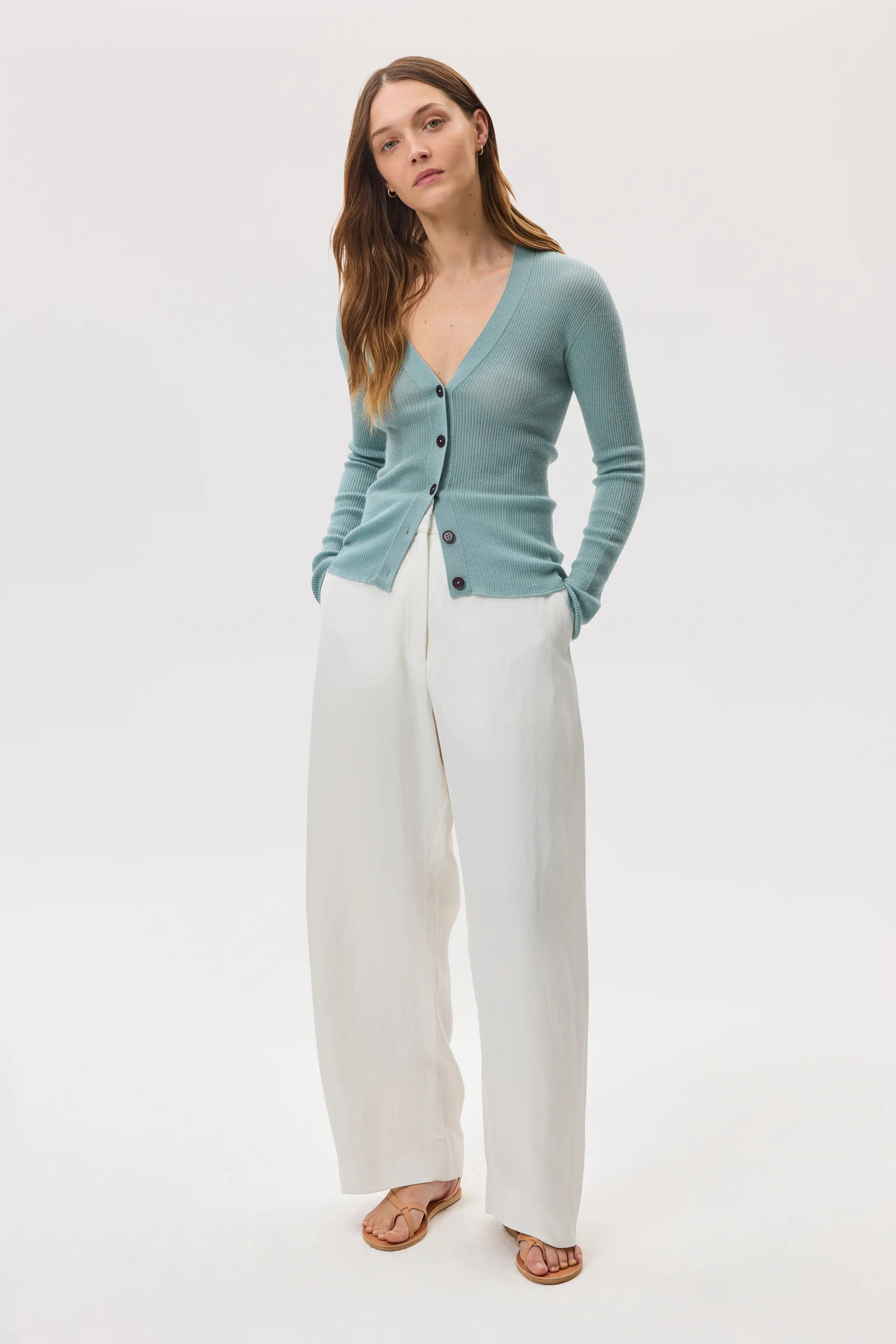 Johnstons of Elgin - Superfine Cashmere Light Green Ribbed Cardigan
