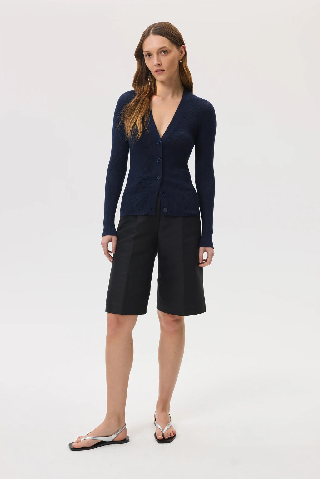 Johnstons of Elgin - Superfine Cashmere Dark Navy Ribbed Cardigan