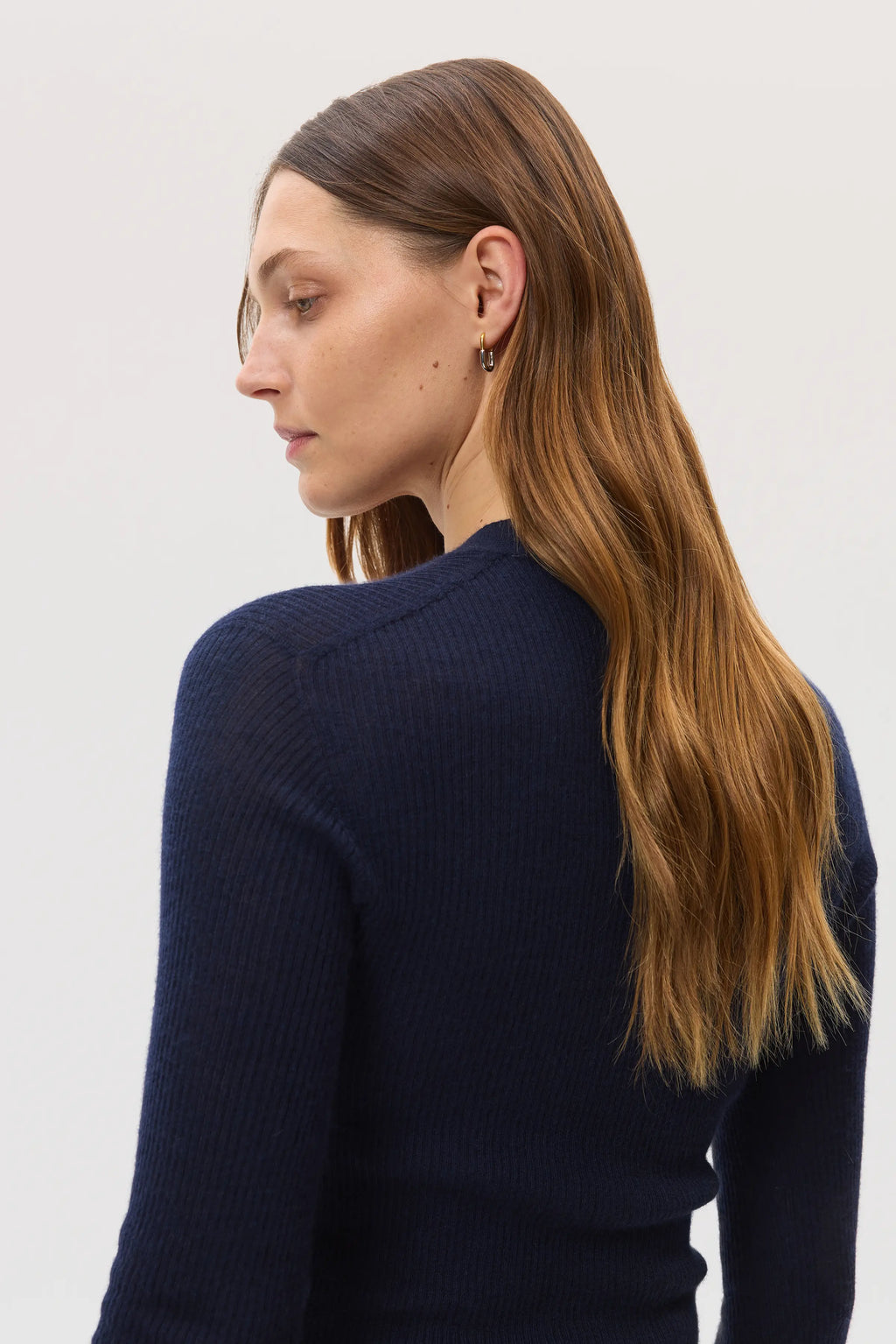 Johnstons of Elgin - Superfine Cashmere Dark Navy Ribbed Cardigan