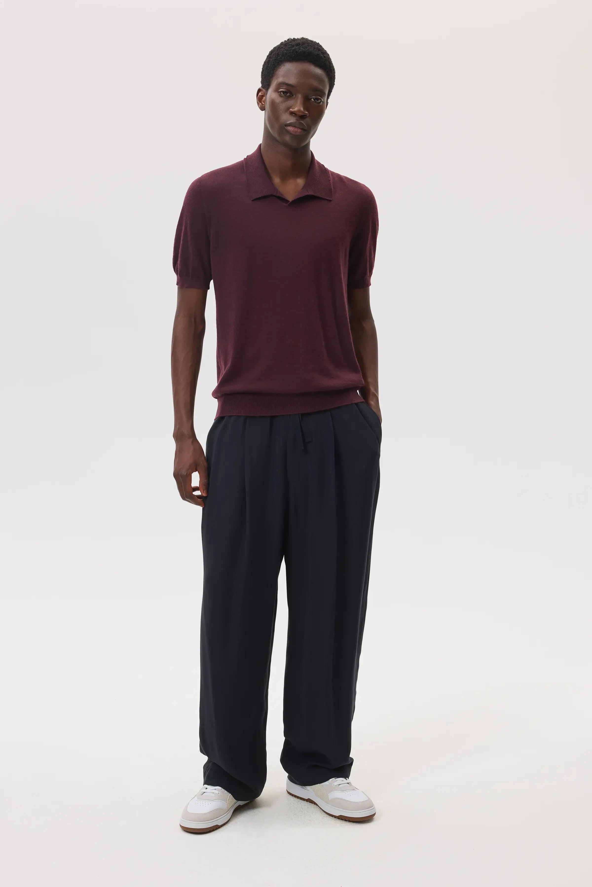 Johnstons of Elgin - Deep Red Superfine Cashmere Polo Shirt