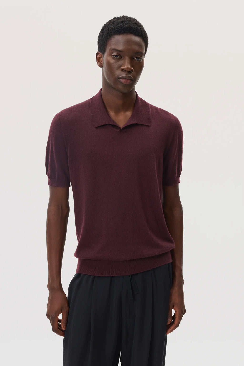 Johnstons of Elgin - Deep Red Superfine Cashmere Polo Shirt