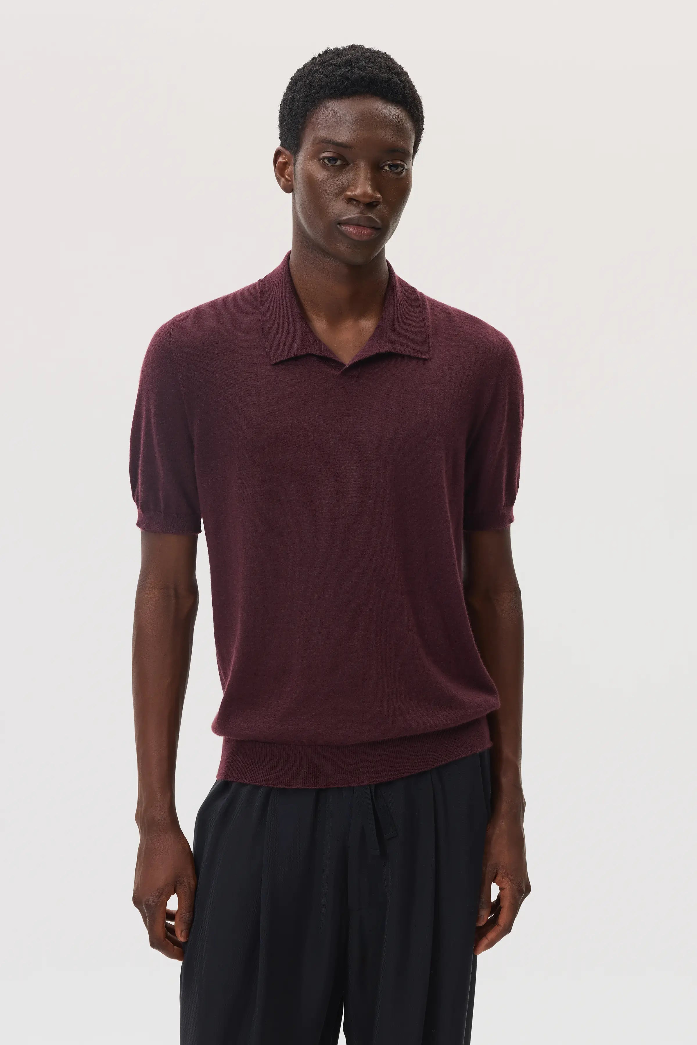 Johnstons of Elgin - Deep Red Superfine Cashmere Polo Shirt