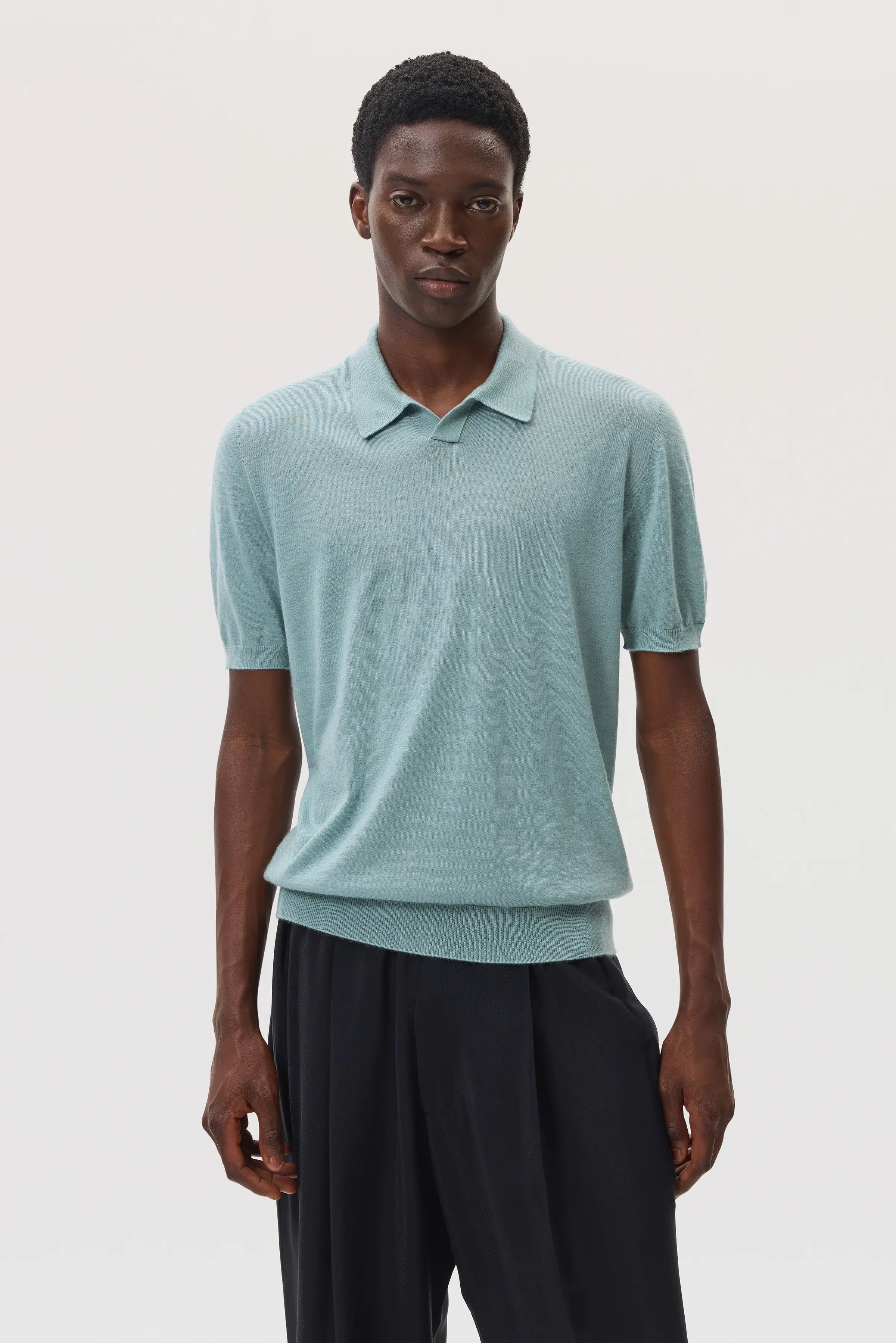 Johnstons of Elgin - Superfine Cashmere Light Green Polo Shirt