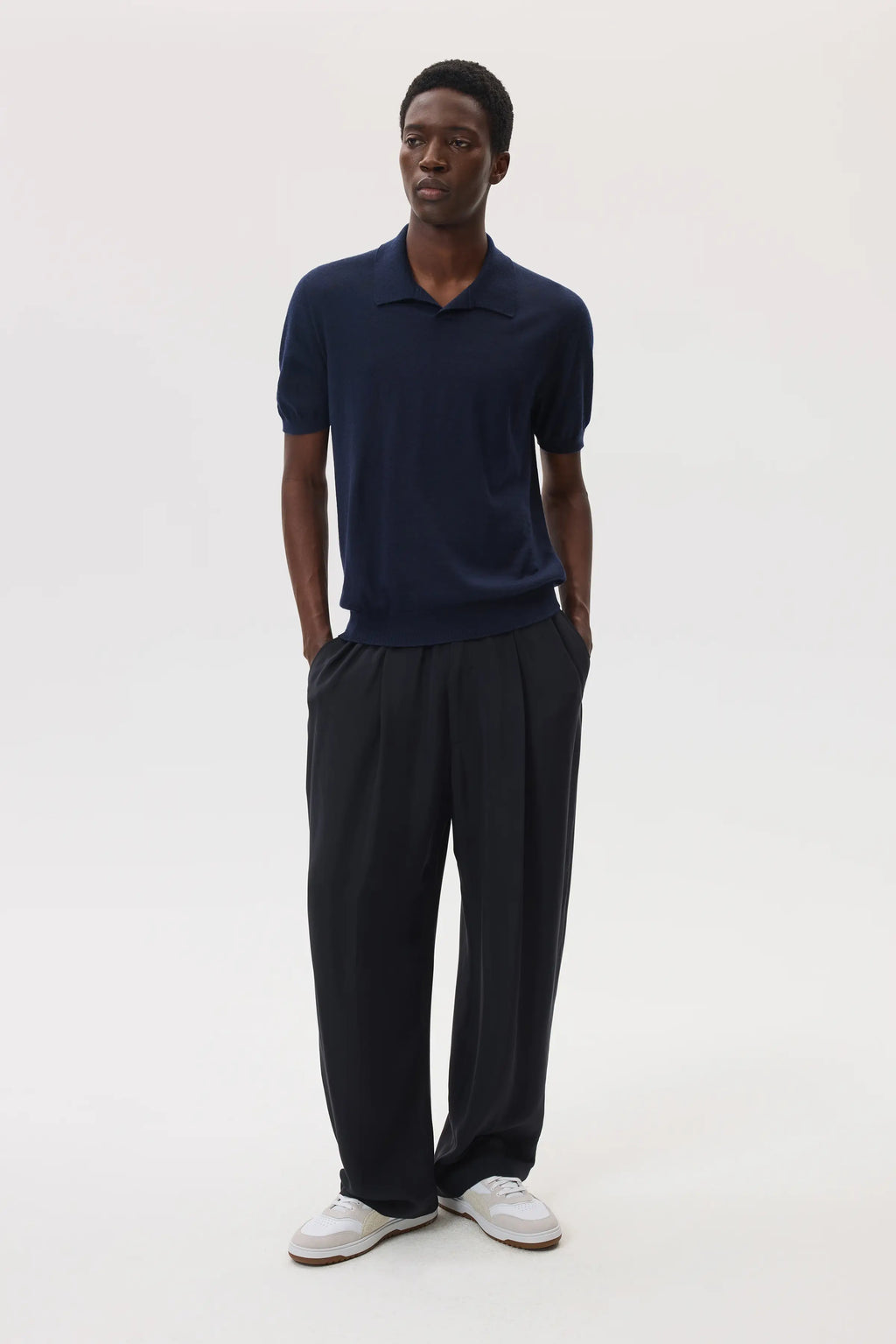 Johnstons of Elgin - Superfine Cashmere Navy Polo Shirt