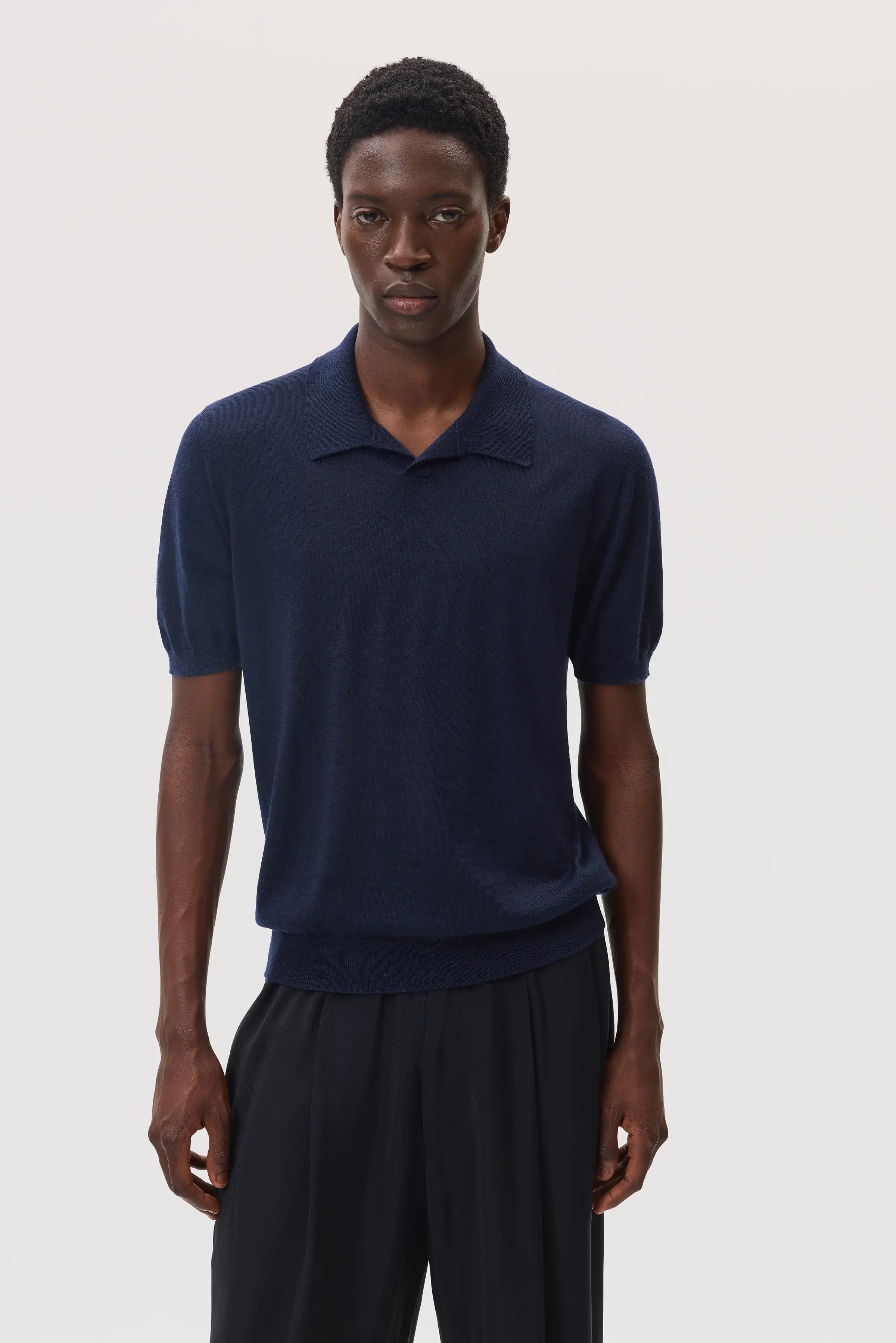 Johnstons of Elgin - Superfine Cashmere Navy Polo Shirt
