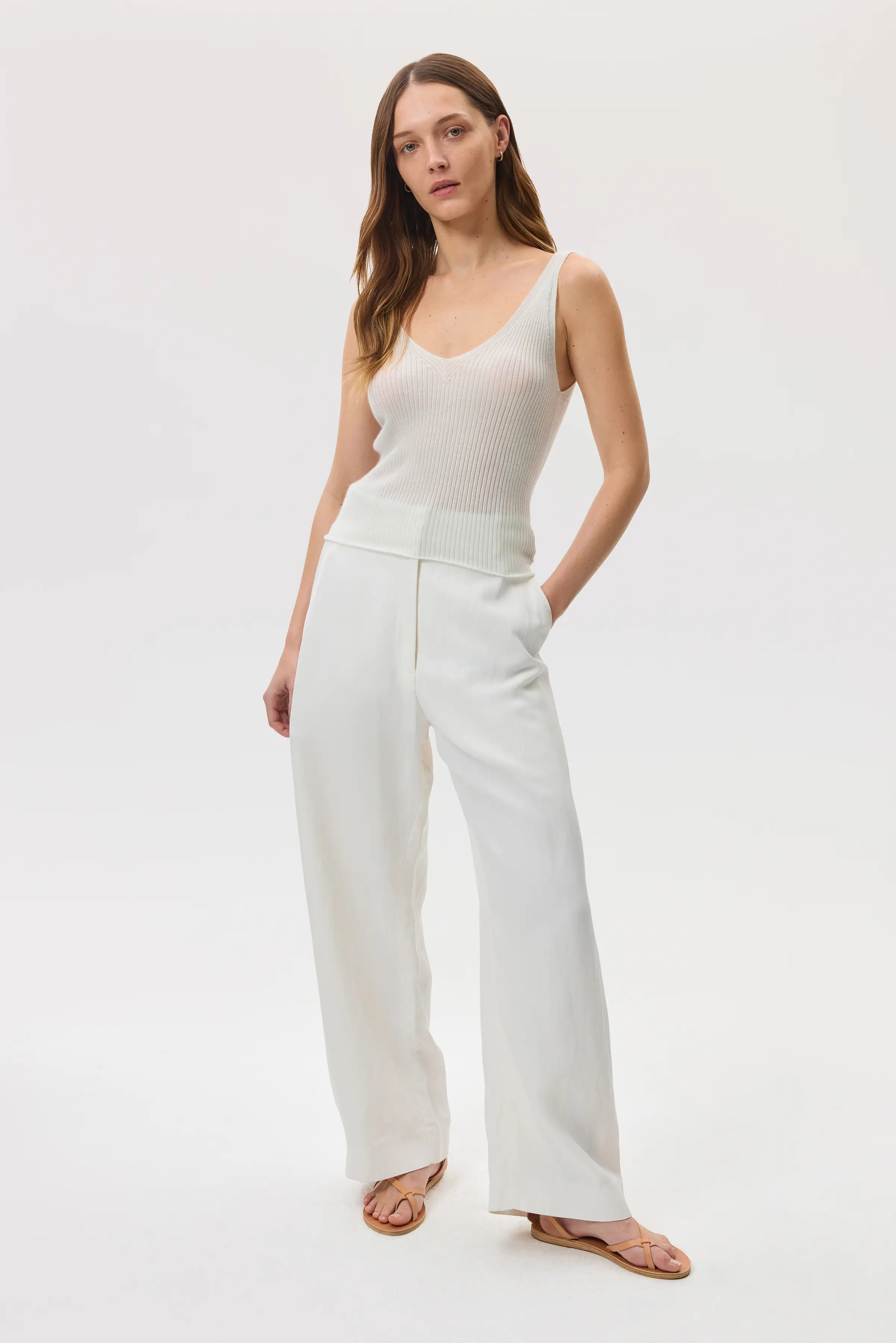 Johnstons of Elgin - Ribbed Superfine White Cashmere Vest