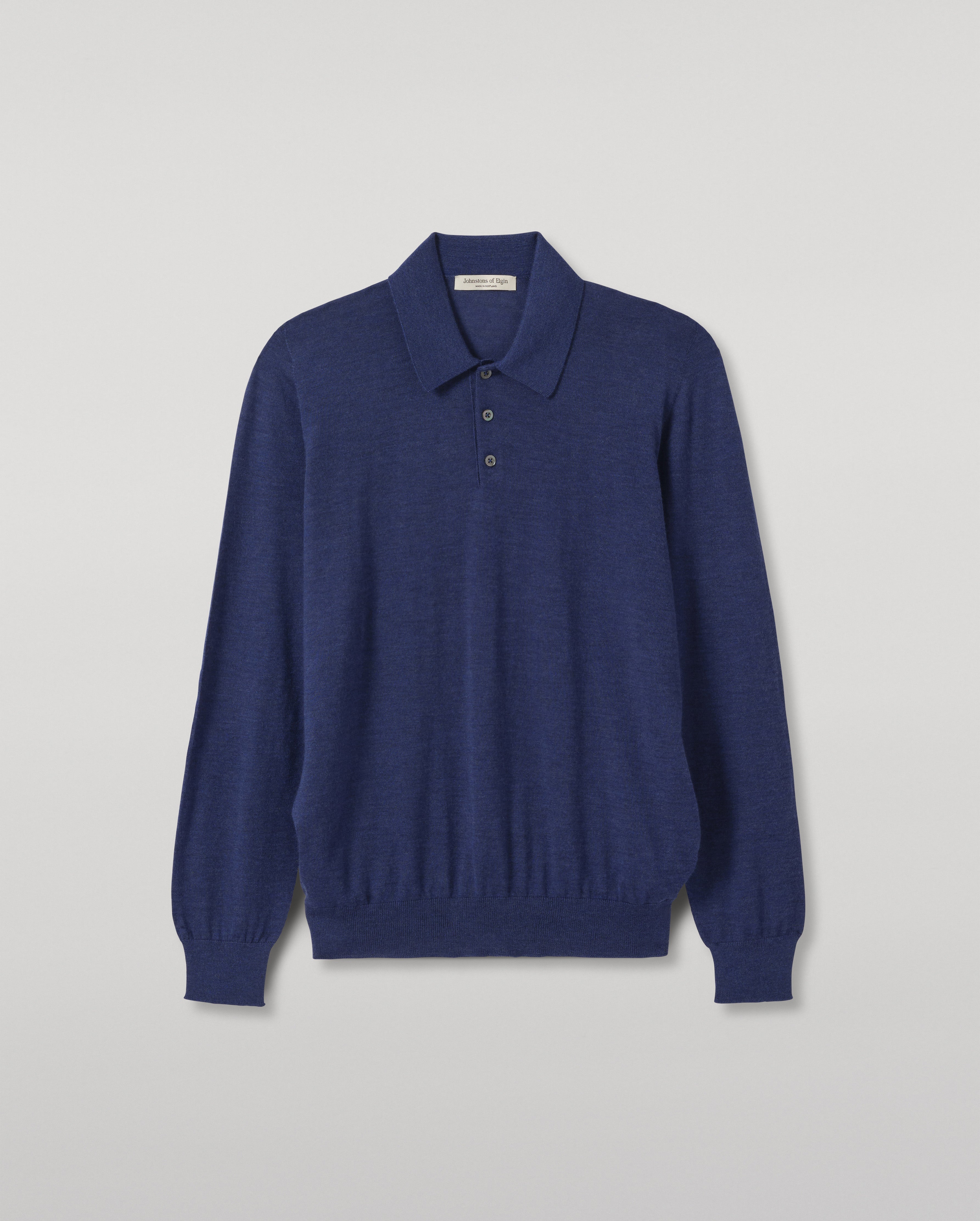 Johnstons of Elgin - Fin Blue Superfine Cashmere Polo Shirt