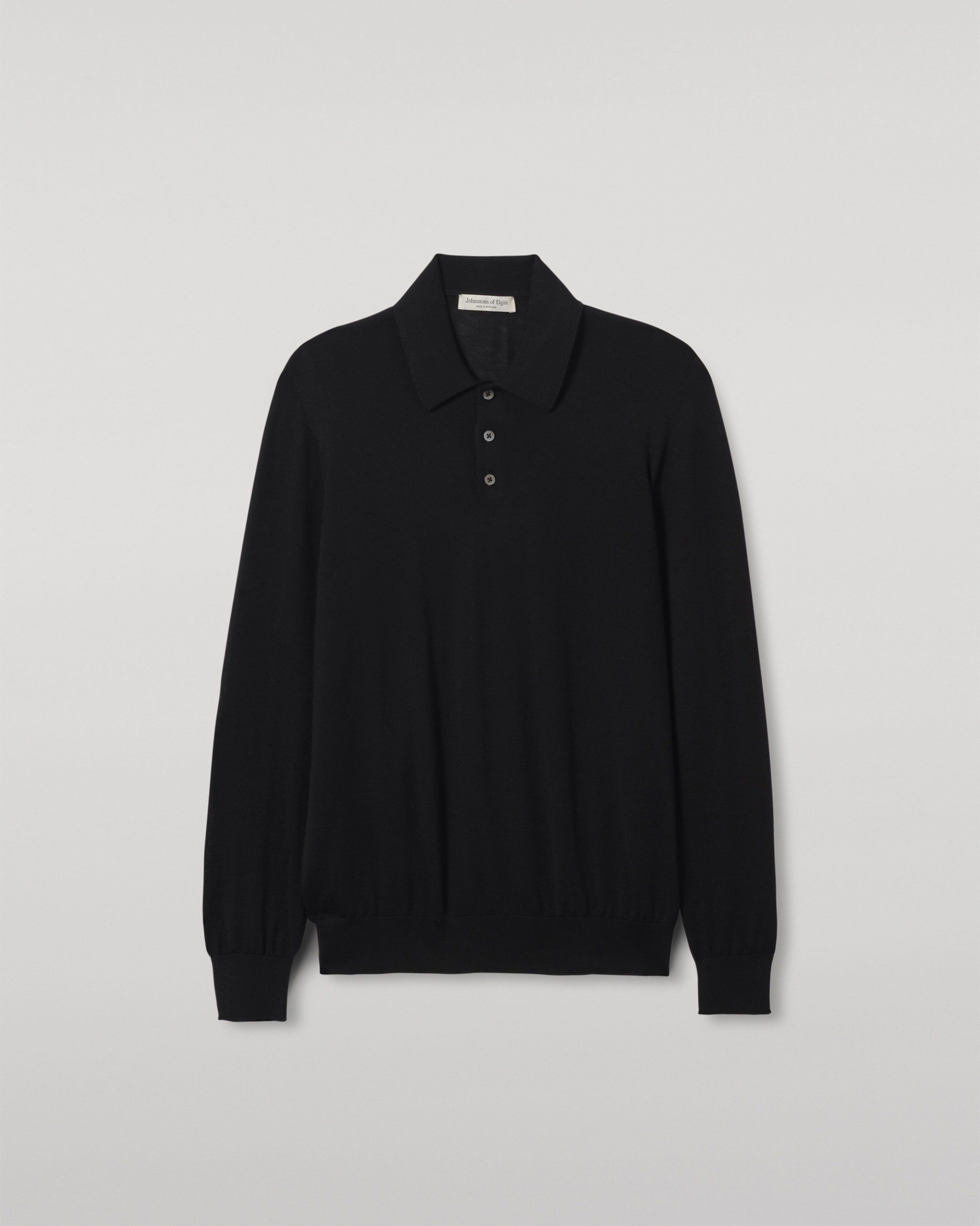 Johnstons of Elgin - Fin Black Superfine Cashmere Polo Shirt