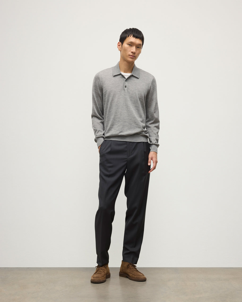 Johnstons of Elgin - Fin Grey Superfine Cashmere Polo Shirt