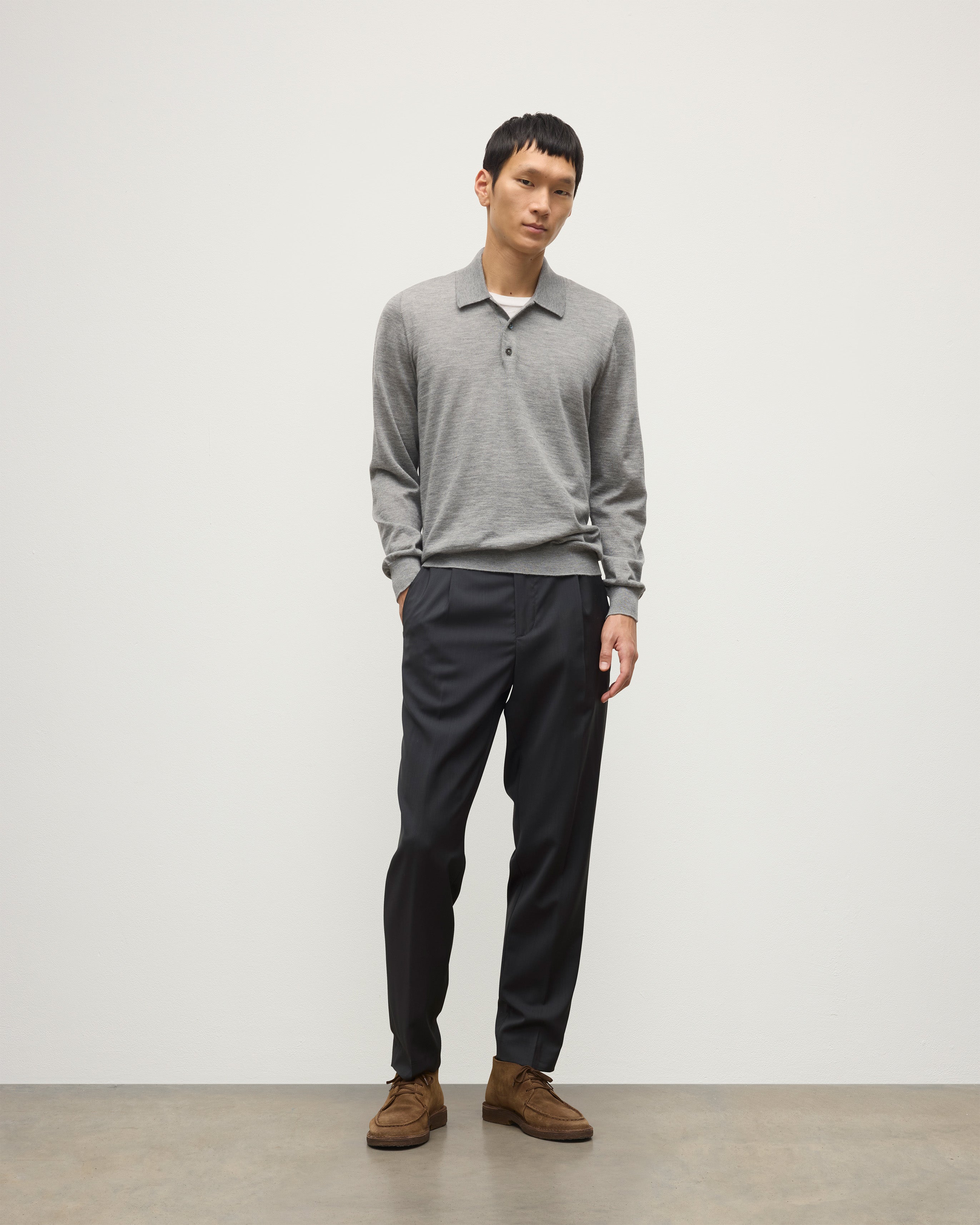 Johnstons of Elgin - Fin Grey Superfine Cashmere Polo Shirt