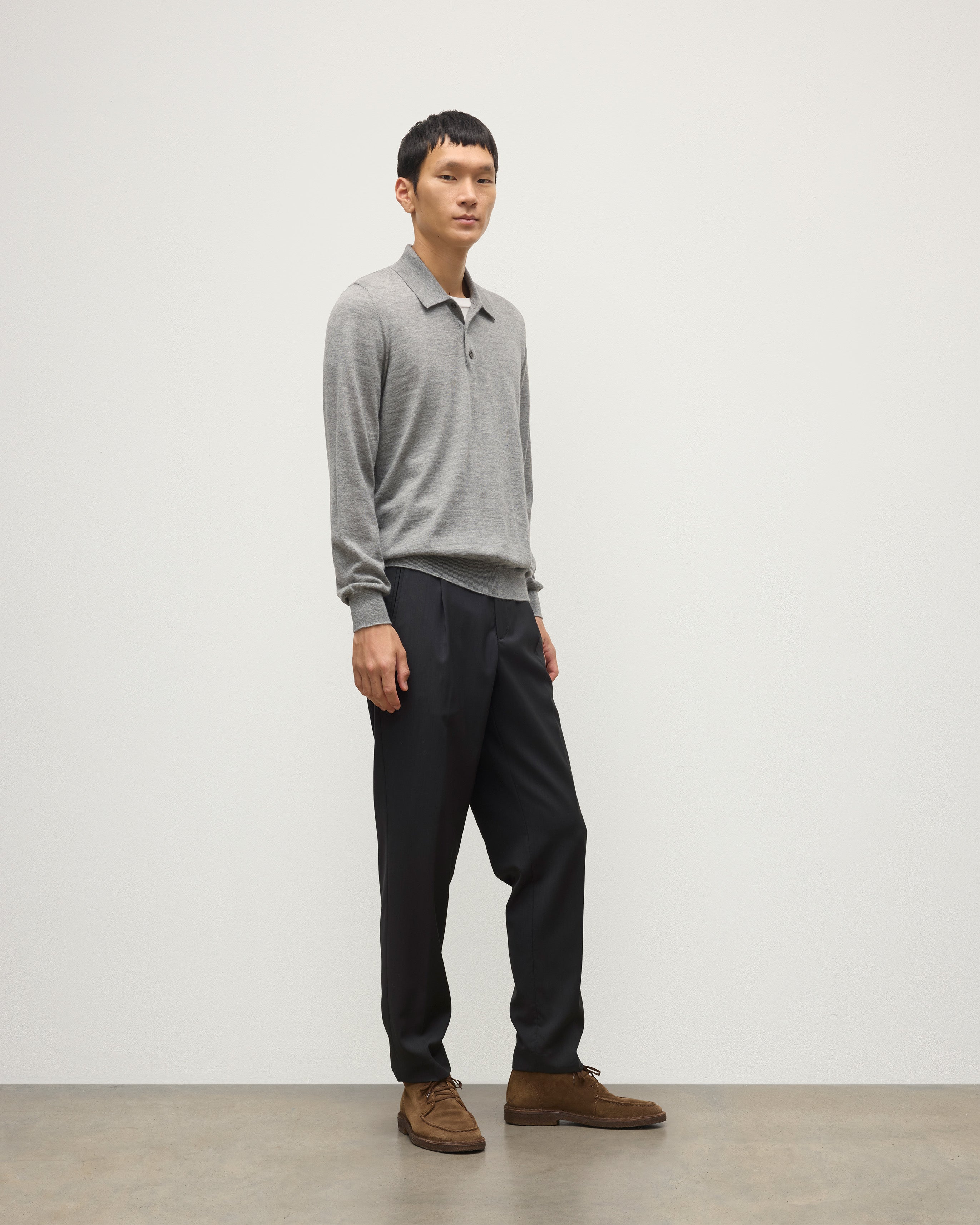 Johnstons of Elgin - Fin Grey Superfine Cashmere Polo Shirt