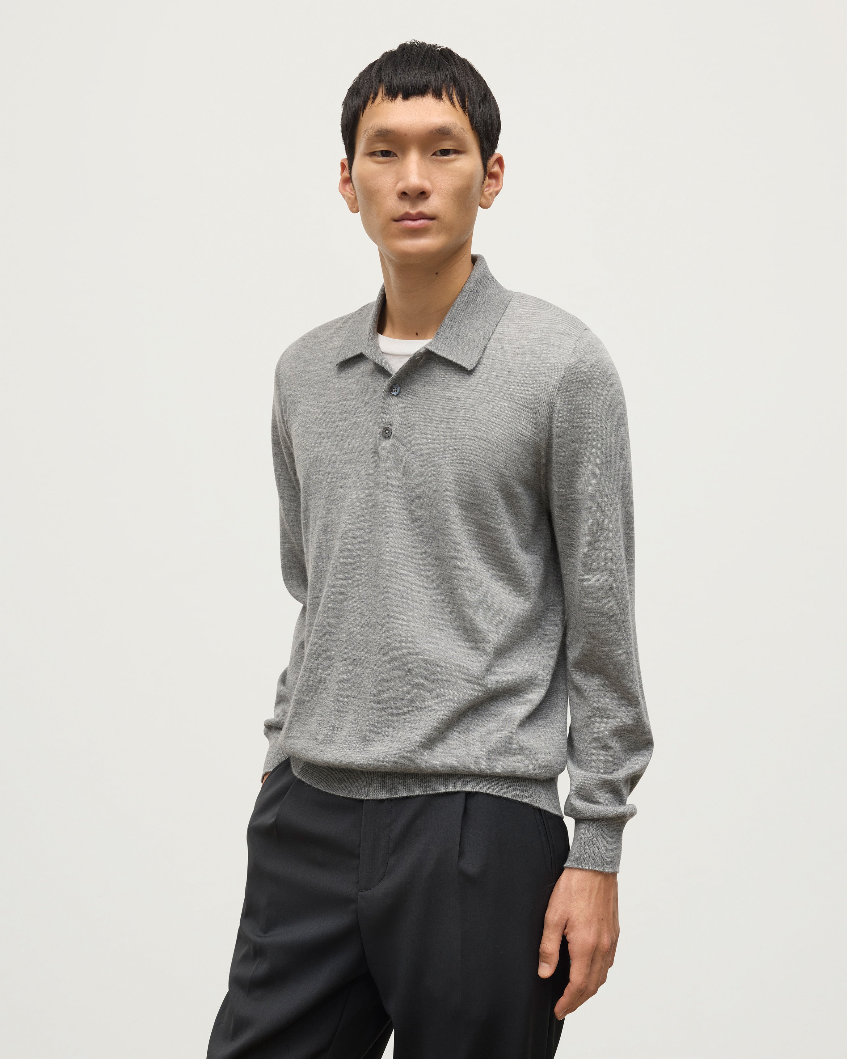 Johnstons of Elgin - Fin Grey Superfine Cashmere Polo Shirt