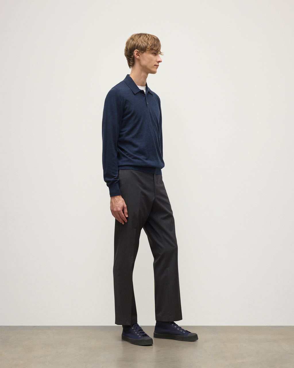 Johnstons of Elgin - Fin Navy Superfine Cashmere Polo Shirt