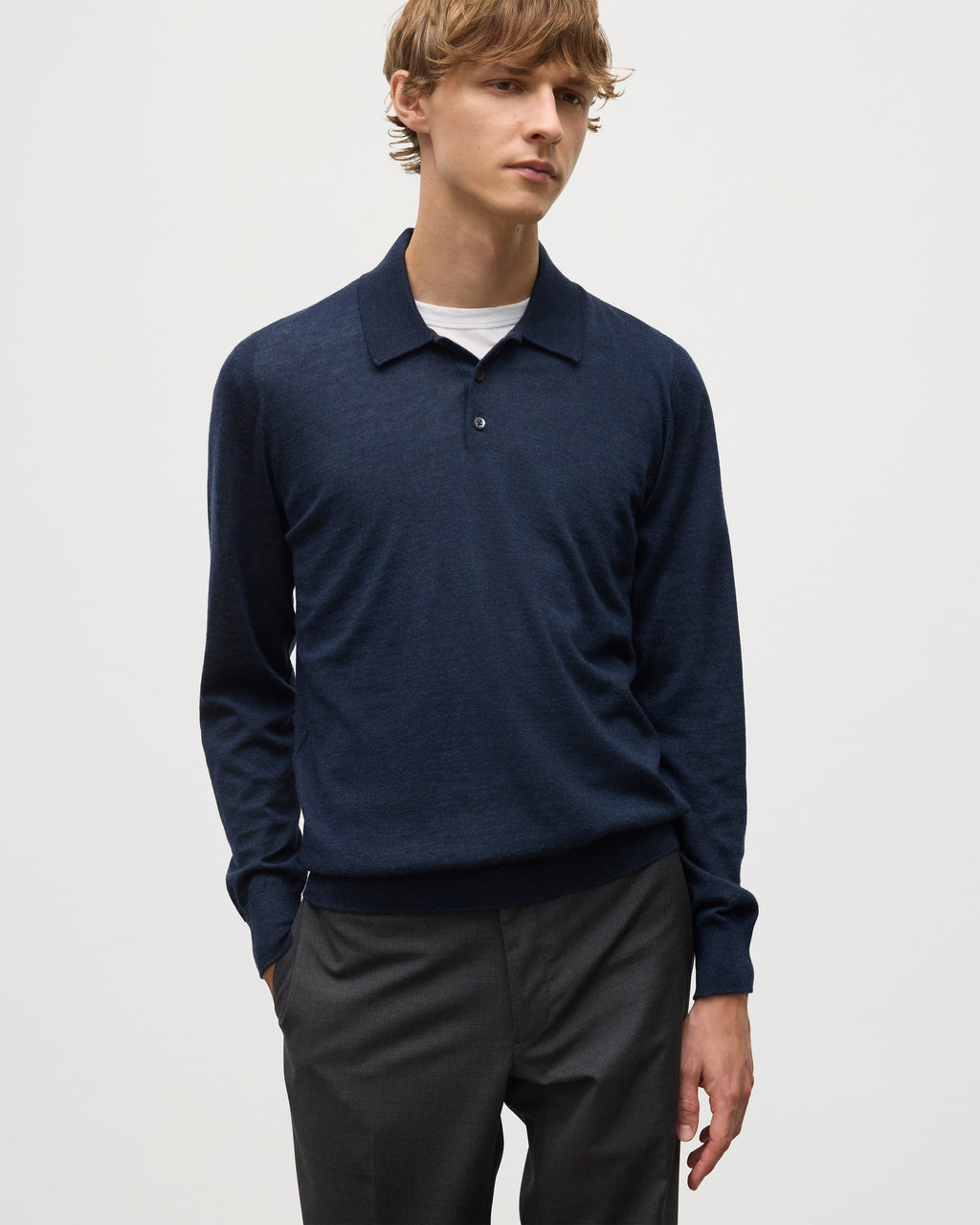Johnstons of Elgin - Fin Navy Superfine Cashmere Polo Shirt