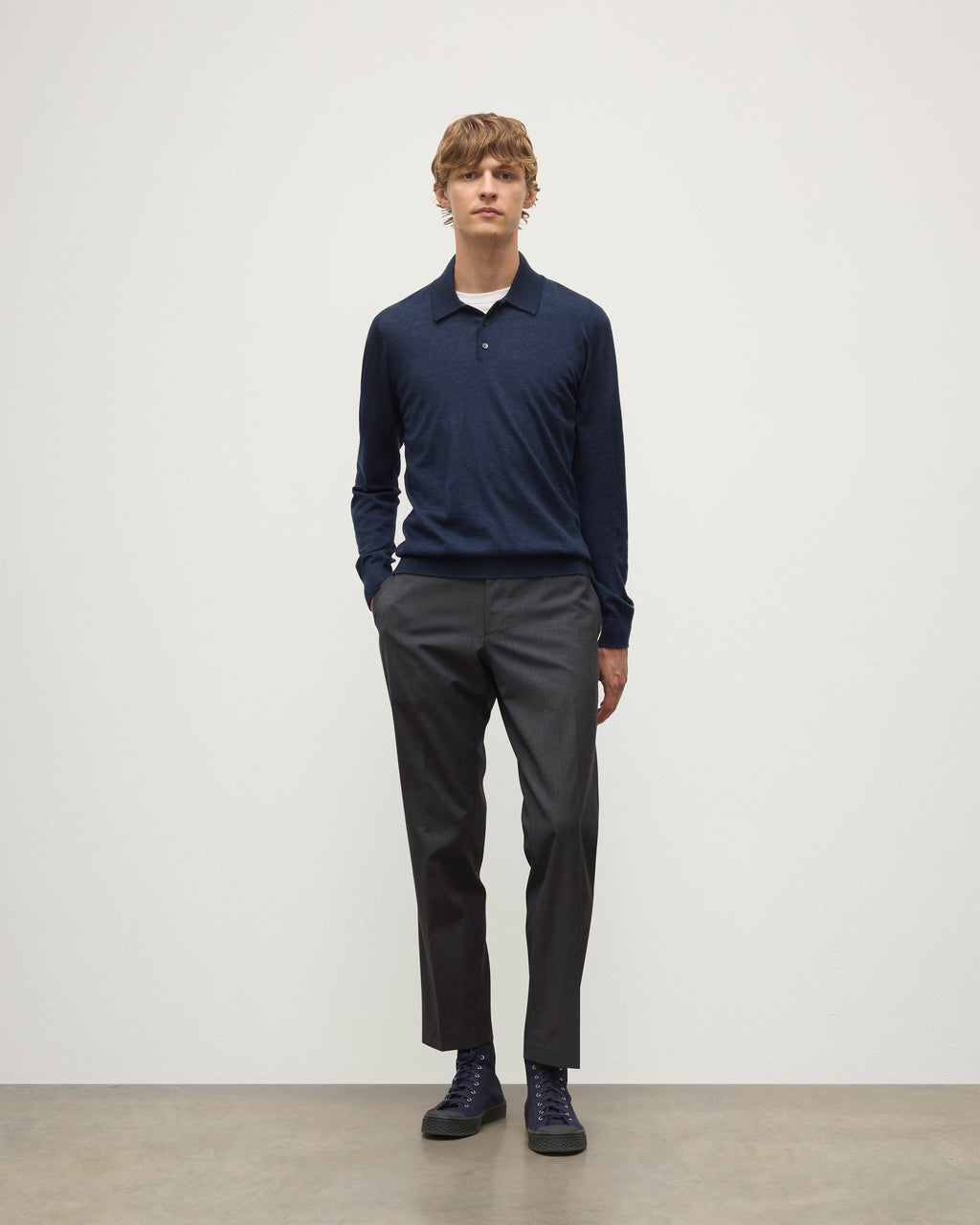 Johnstons of Elgin - Fin Navy Superfine Cashmere Polo Shirt